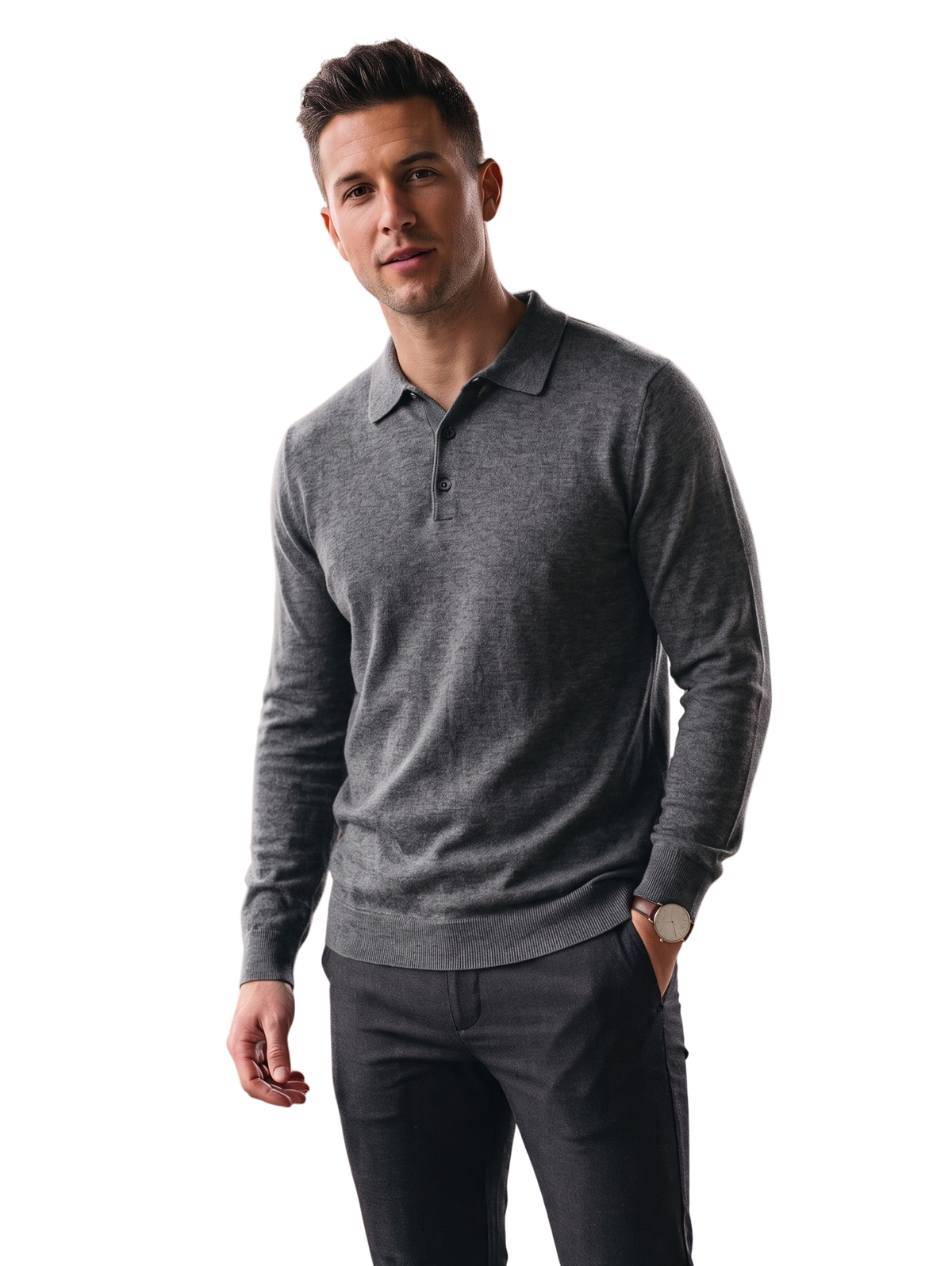 D.Grey Long Sleeved Polo