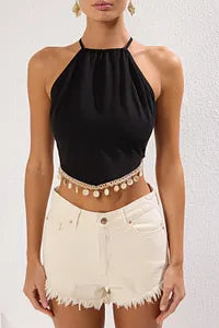 Trendyol Black Woven Blouse With Beads Accessoires