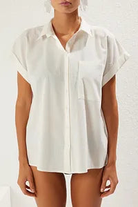 trendyol Off White Short Sleeve Buttoned Shirt