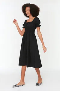 Trendyol Open Ballon Sleeve Black Dress