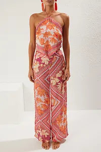 Trendyol Pattern Scarf Blouse And Pant Set