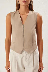 Trendyol Beige Regular V-Neck Blouse
