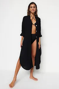 Trendyol Black Slit Midi Beach Dress