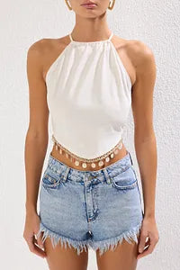 Trendyol Off White Woven Blouse With Beads Accessoires