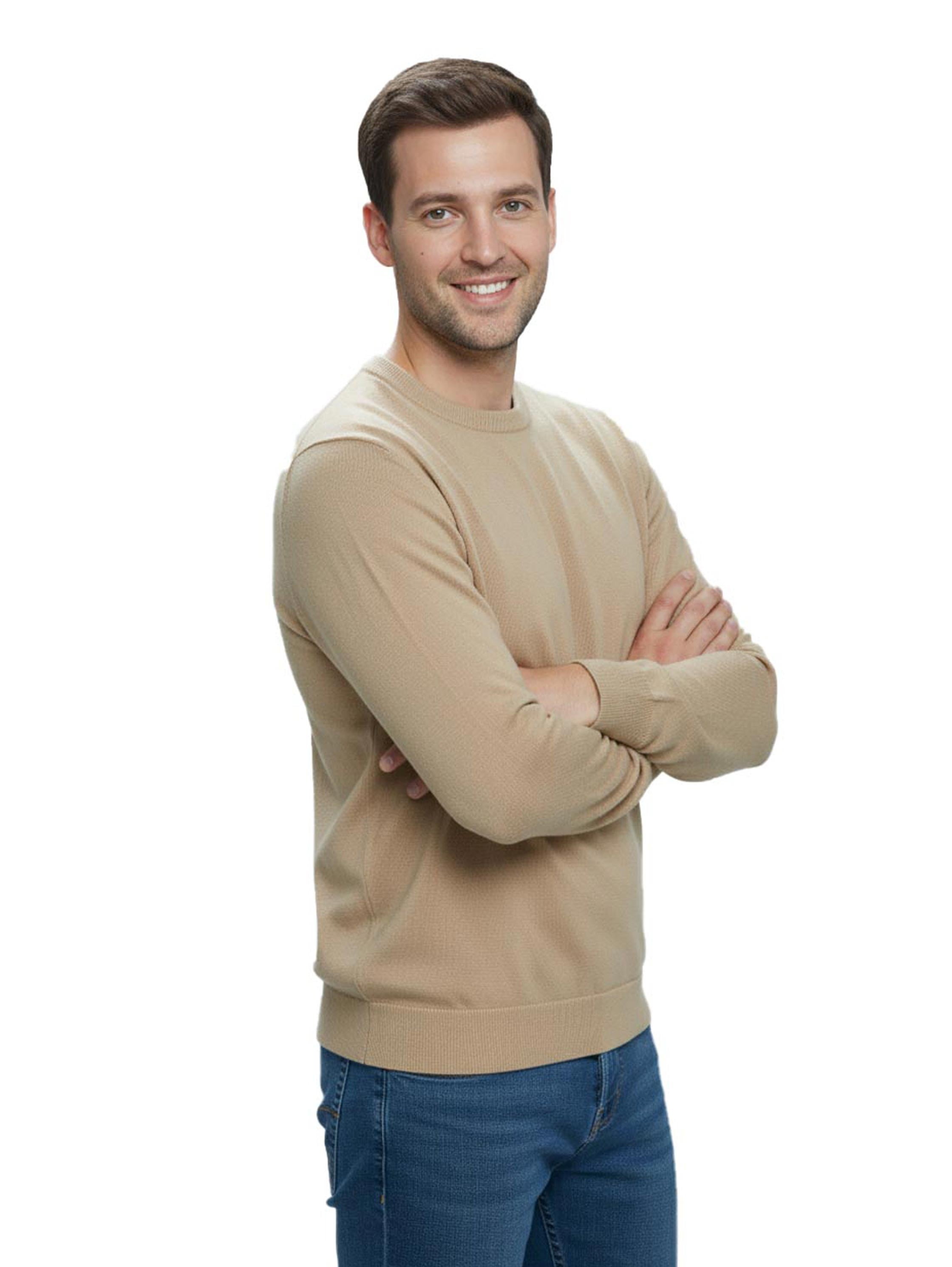 Round Neck Knitwear Beige Pullover