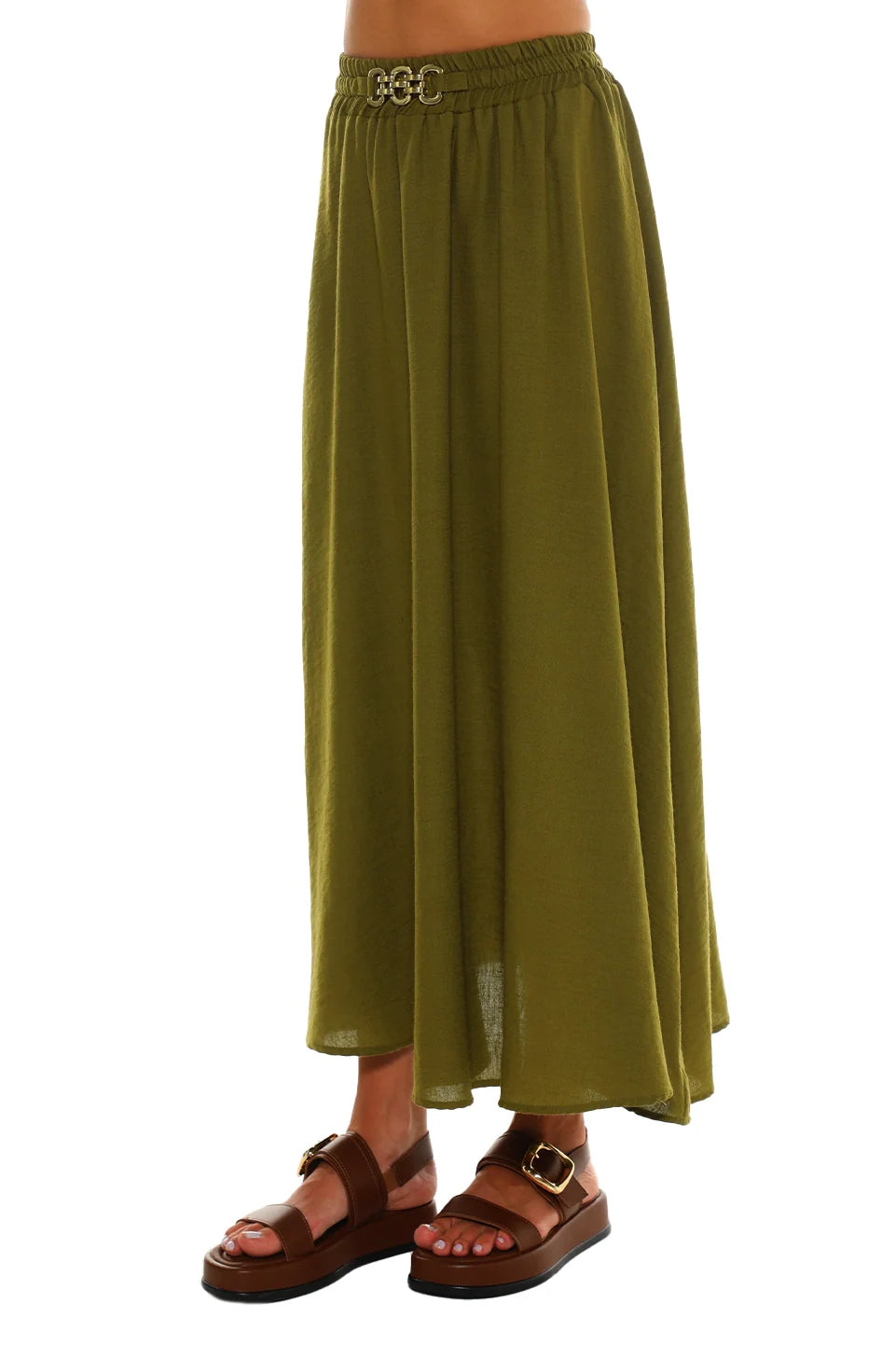 Maxi Khaki Belted Skirt