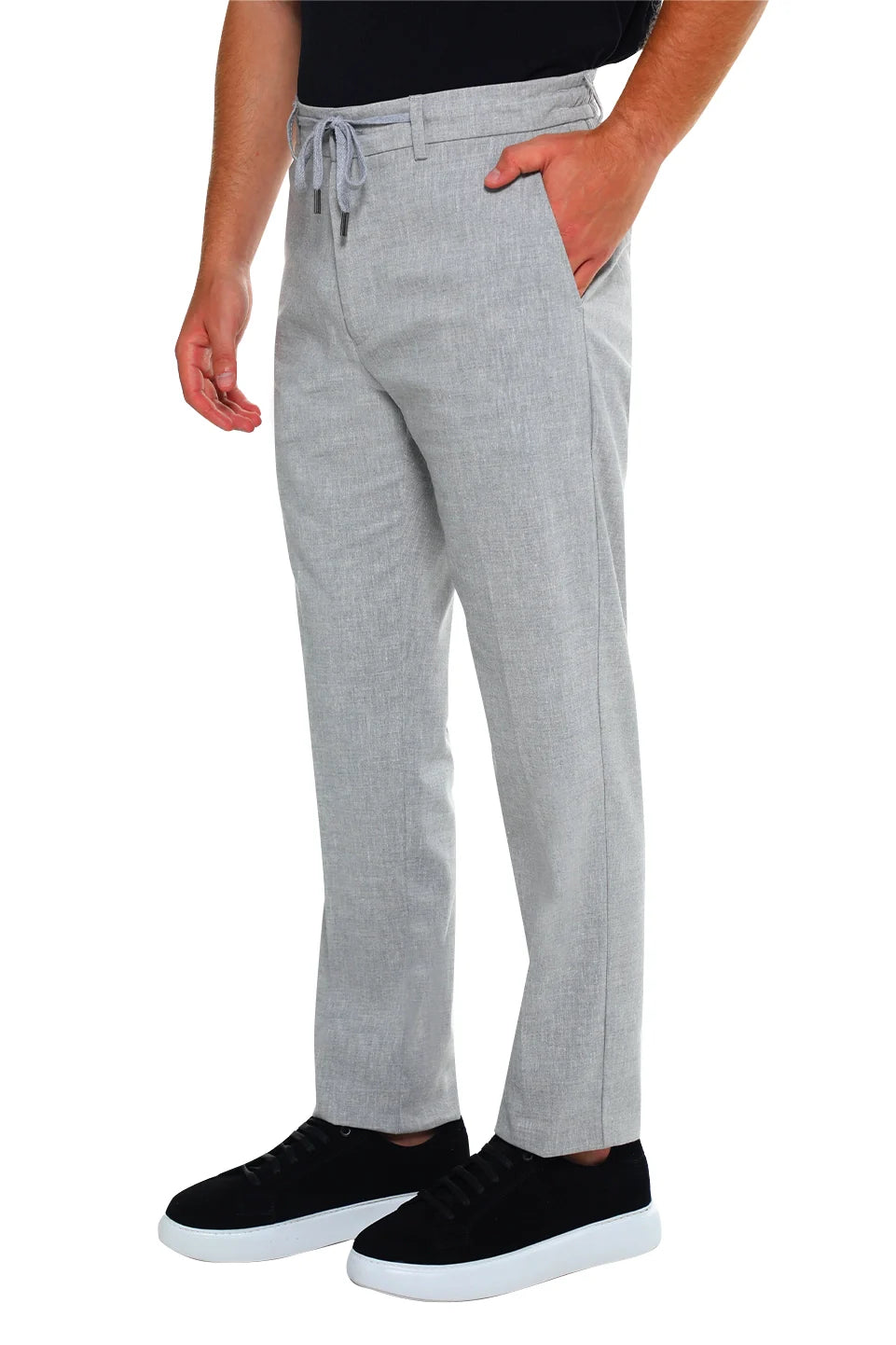 Casual Grey Linen Pant With Slanted Side Pockets
