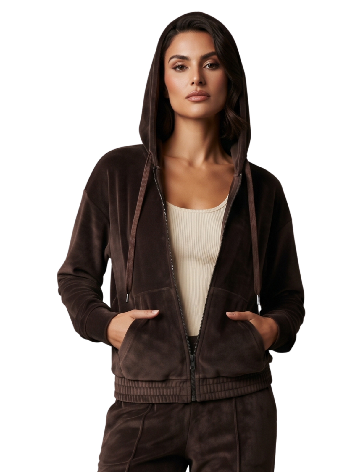 Brown Zip-Up Hoodie And Sweatpants Set
