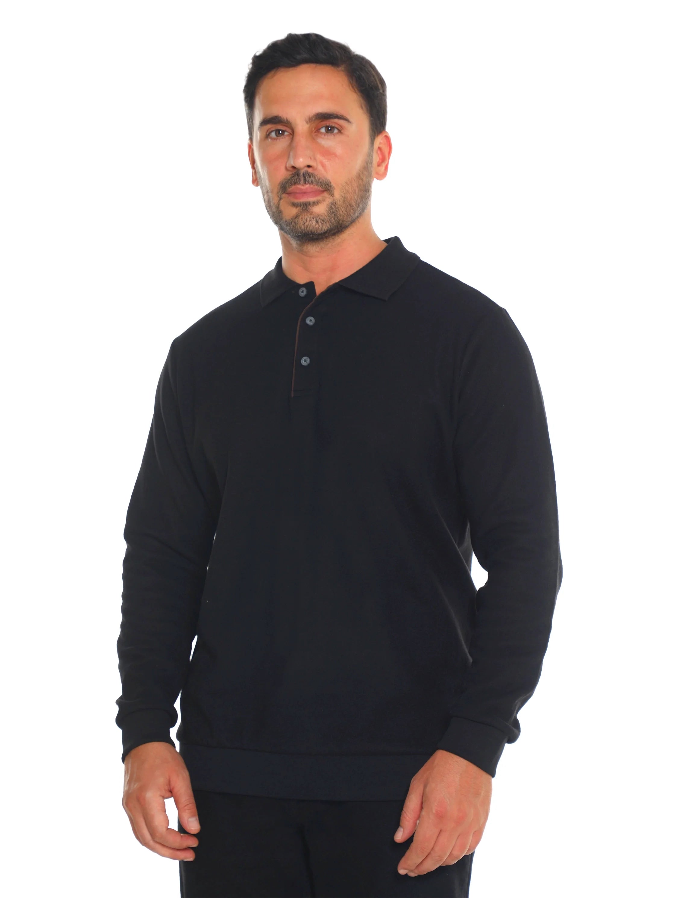 Slim Fit Black Long Sleeve Polo