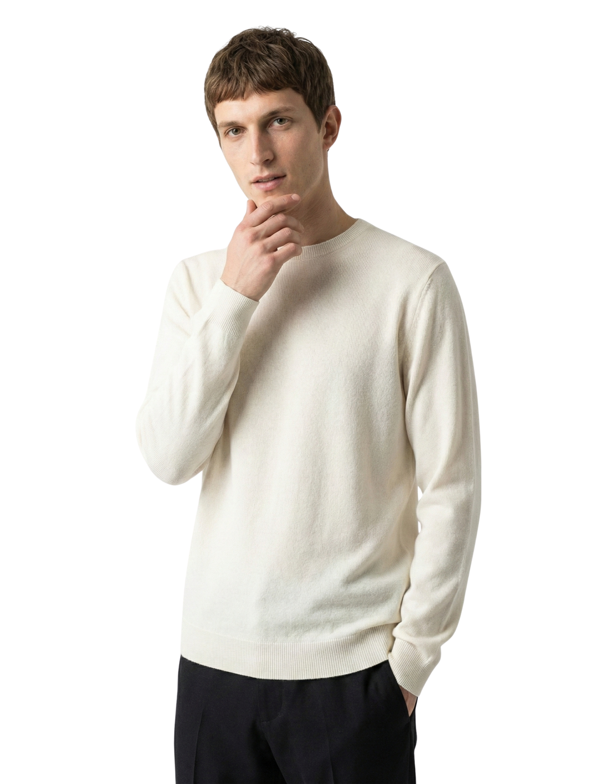 Damat Round Neck Knitwear Offwhite Long Sleeve Pullover