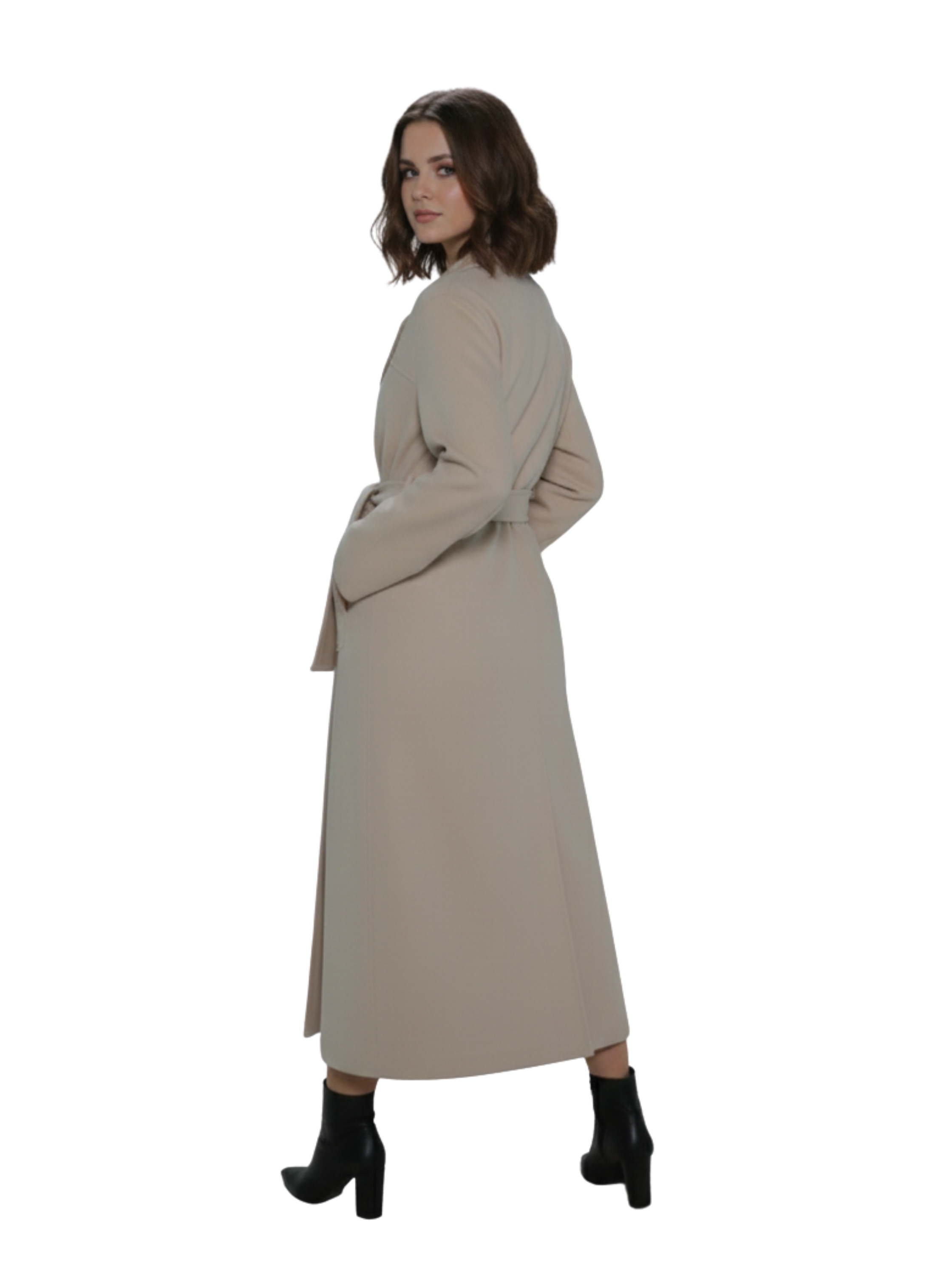 Beige Long Chamois Coat With Side Pockets