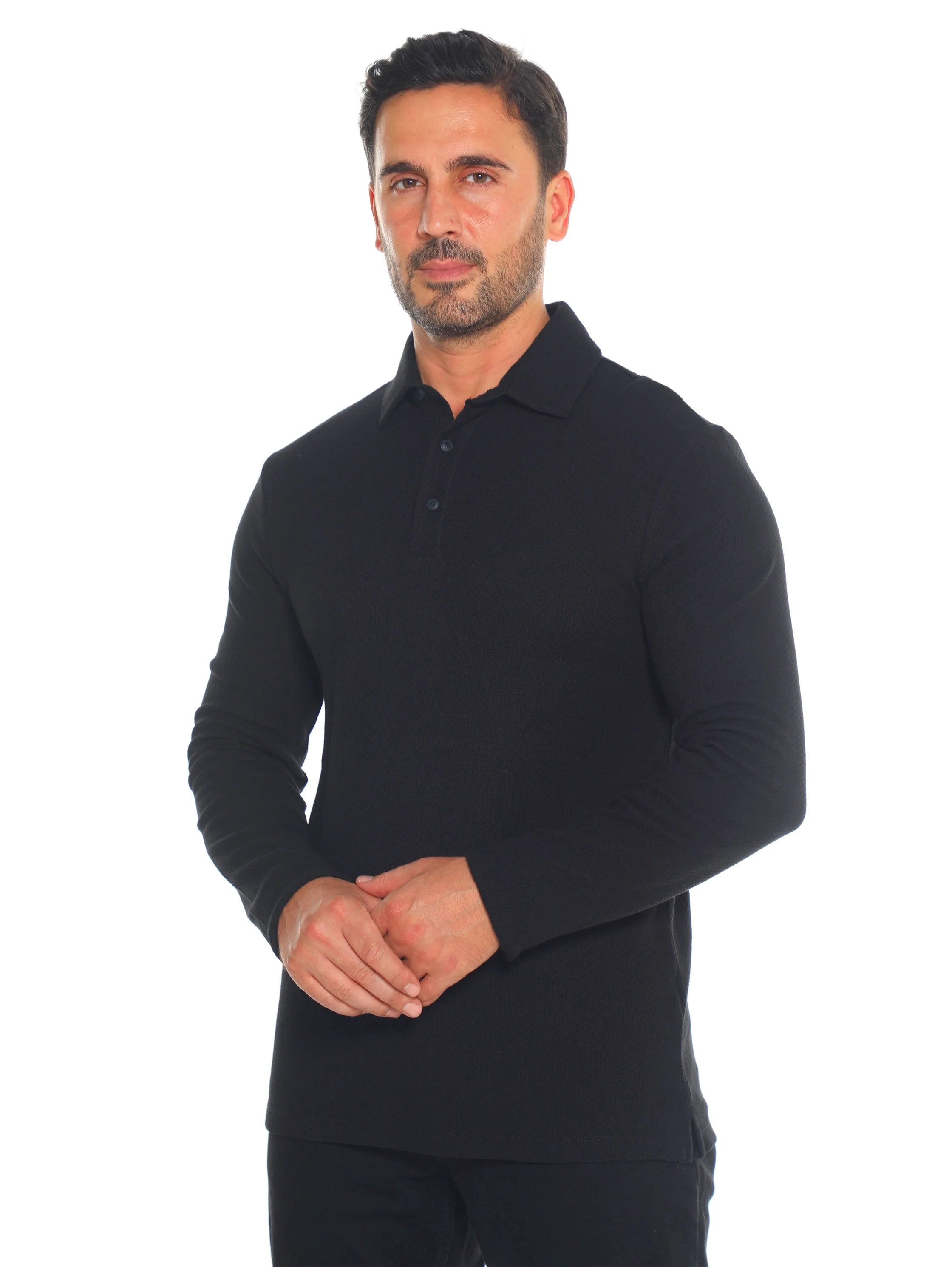 Black Polo With Three Button Tab To Close