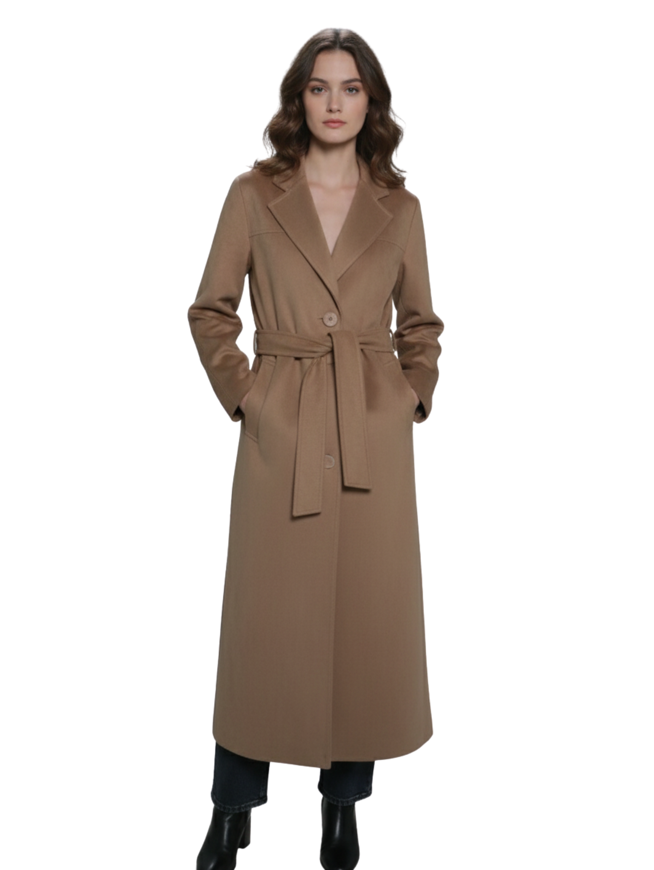 Latte Long Chamois Coat With Side Pockets