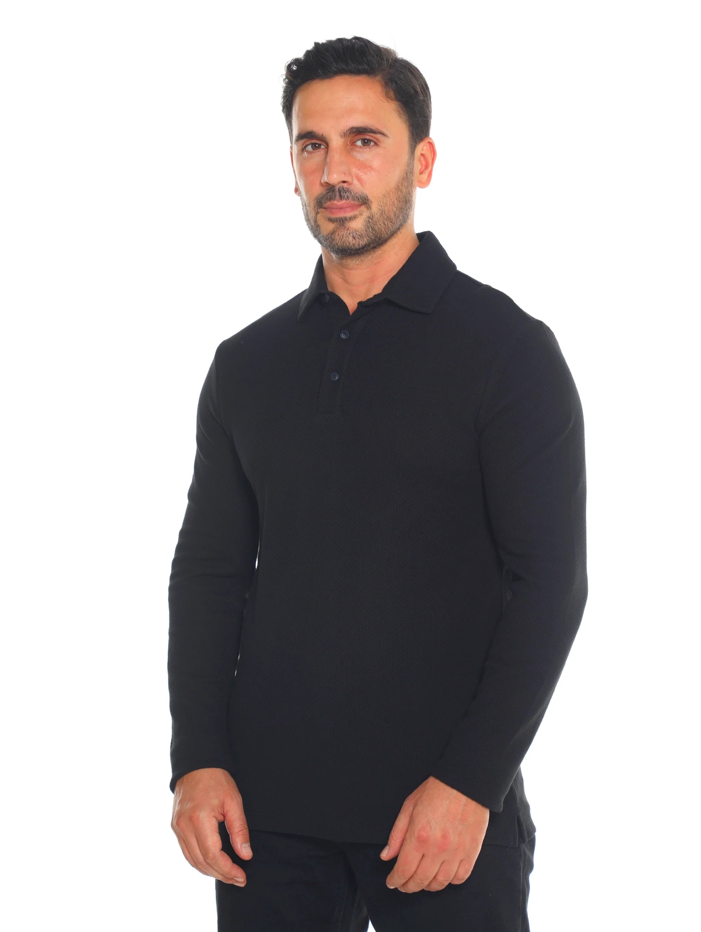Black Polo With Three Button Tab To Close
