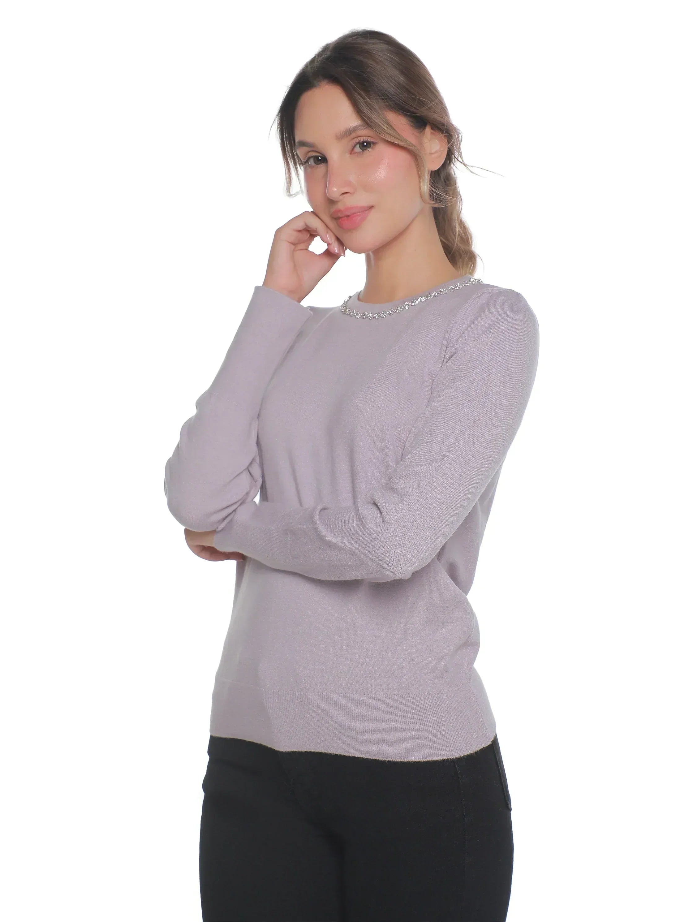 Purple Soft Pullover With Necklace Attached Design