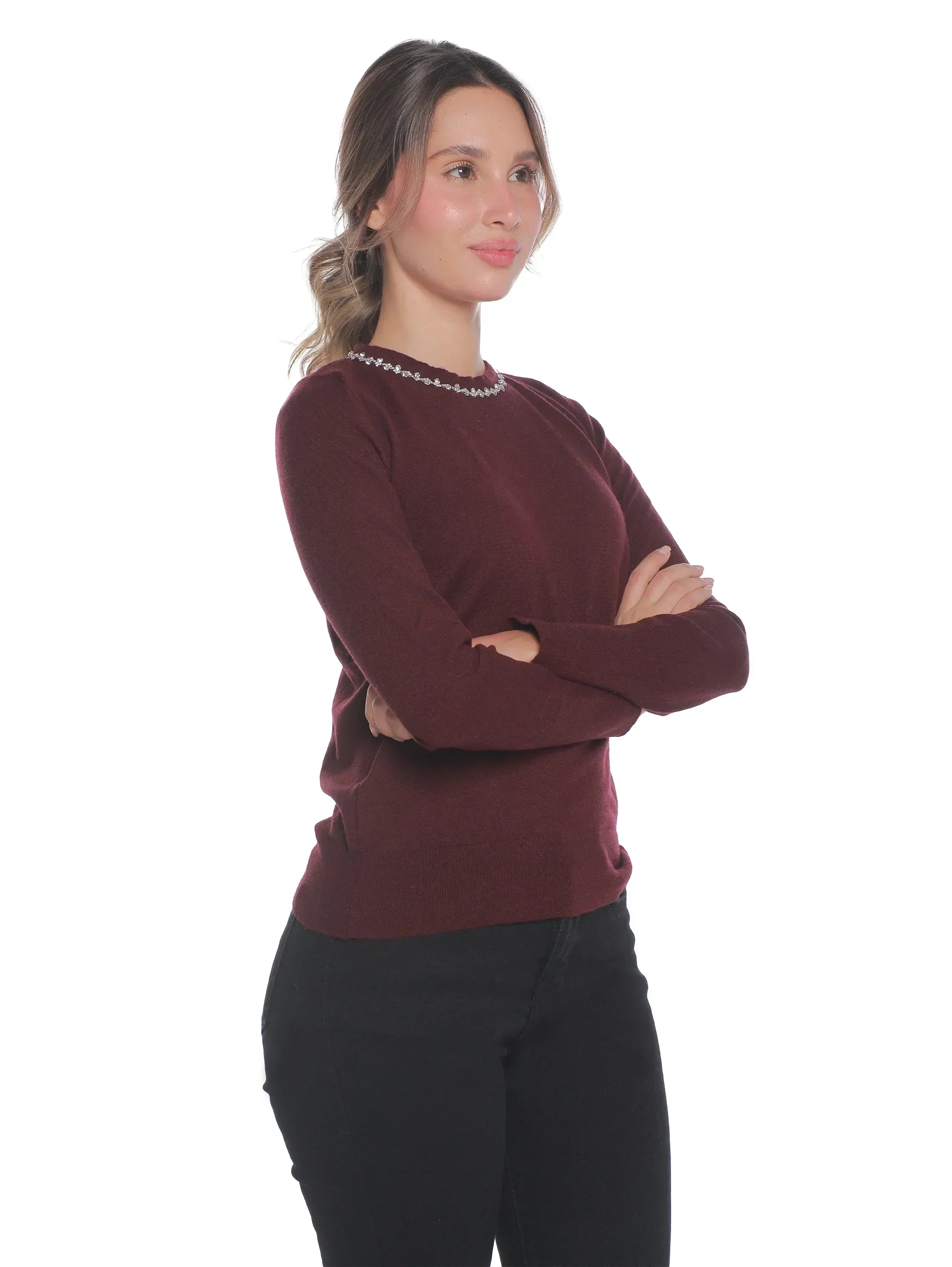 Bordo Soft Pullover With Necklace Attached Design