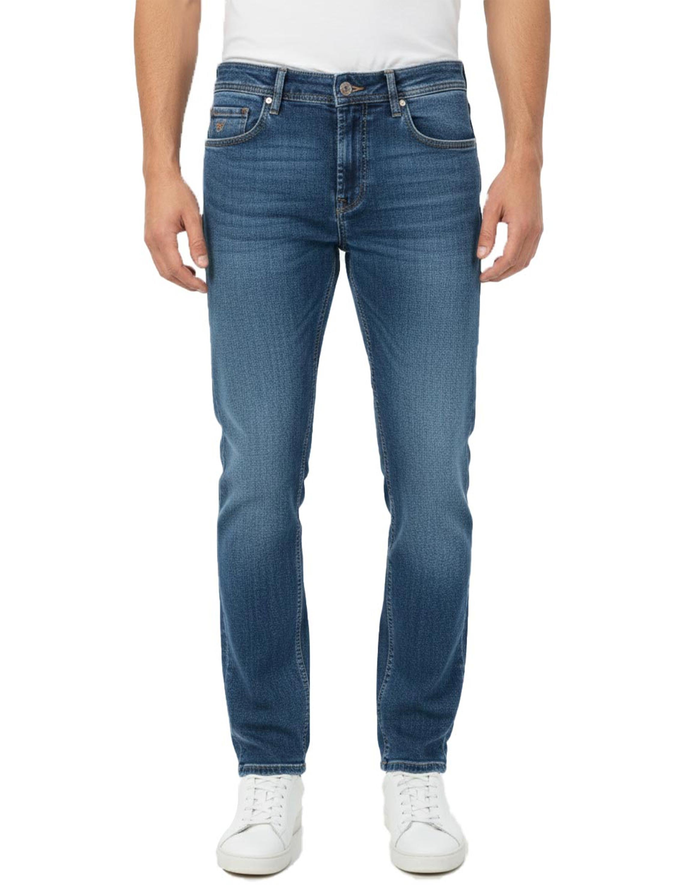 Slim Straight Blue Denim Jeans Five Pockets Style