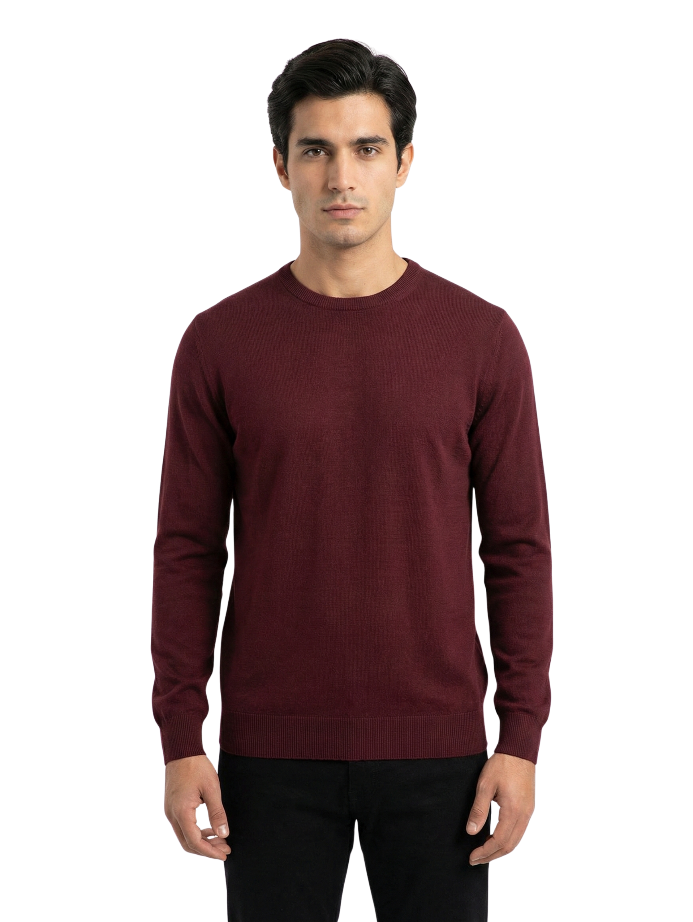 Damat Round Neck Knitwear Bordo Long Sleeve Pullover