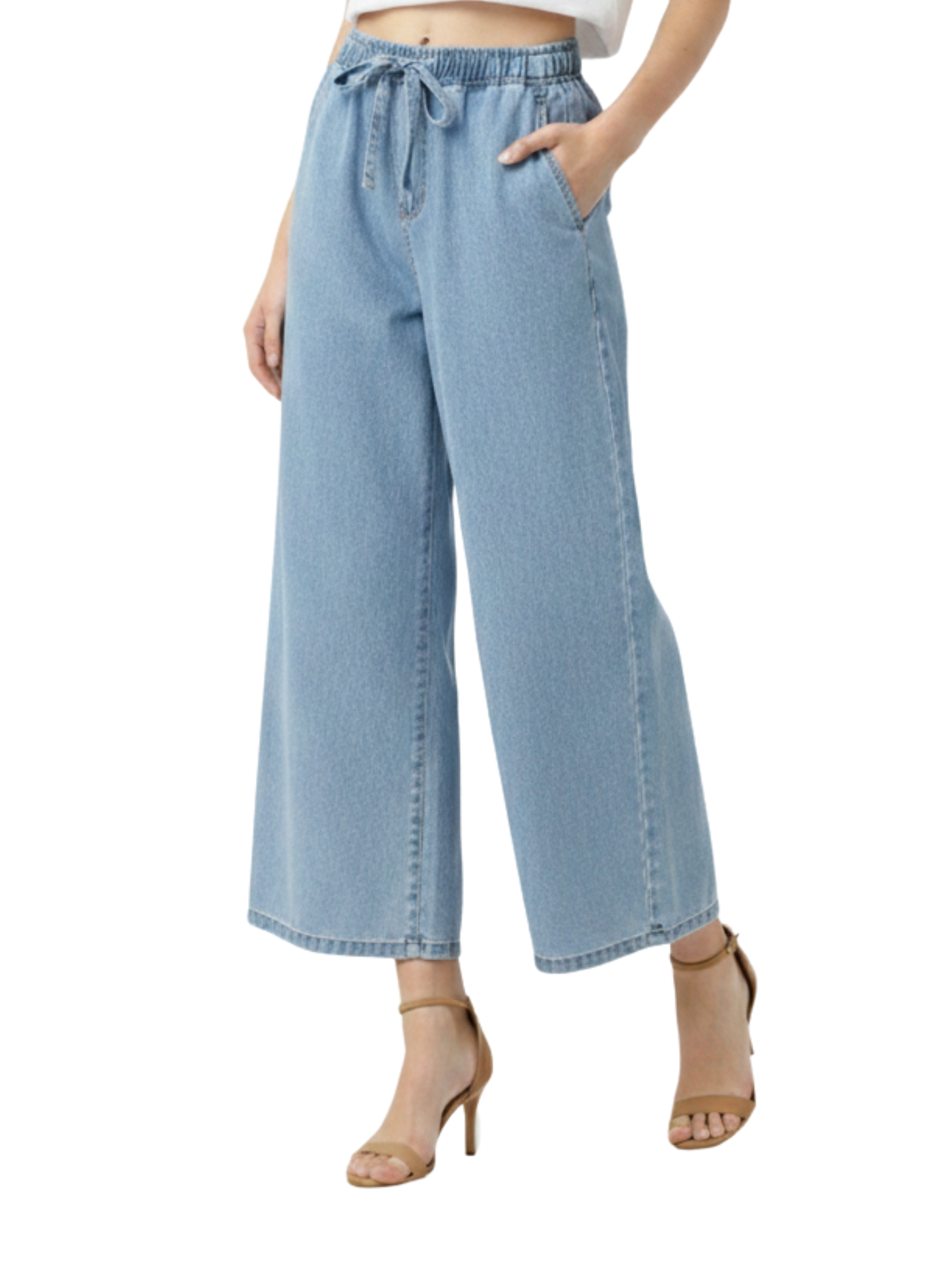 Blue Light Denim Pant With Elastic Waist
