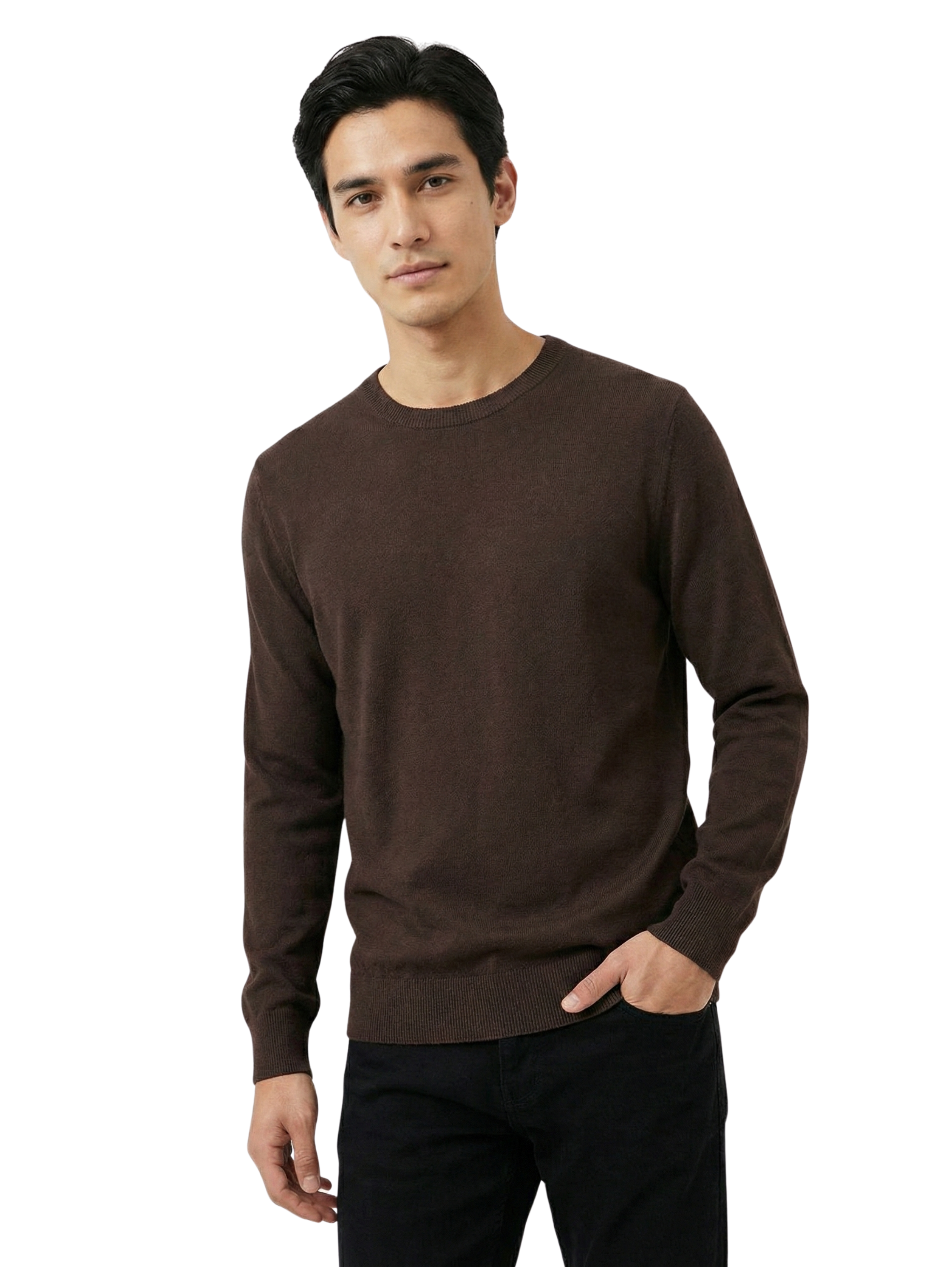 Damat Round Neck Knitwear Dark Brown Long Sleeve Pullover