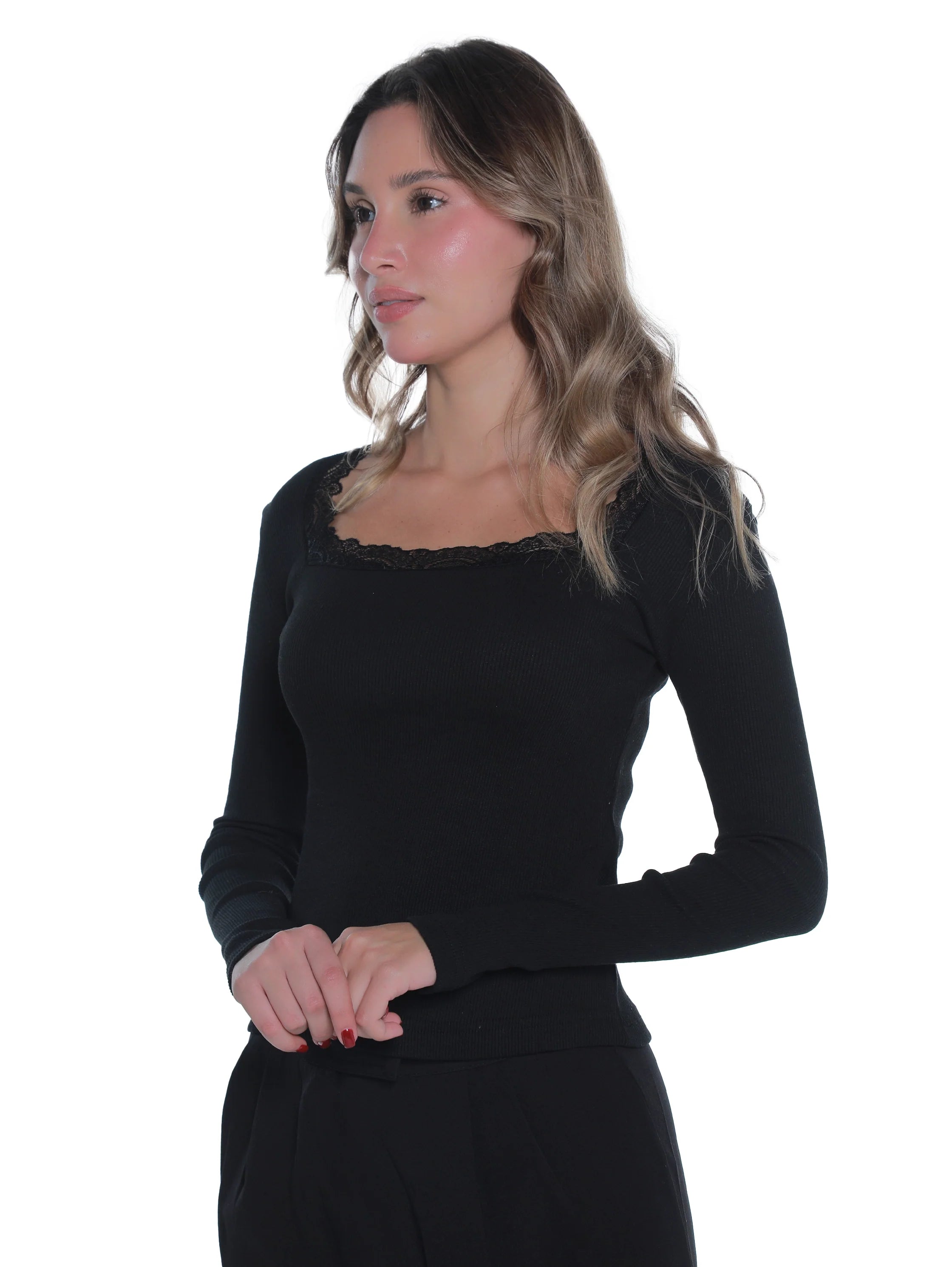 Sqaure Neck Black Ribbed Top
