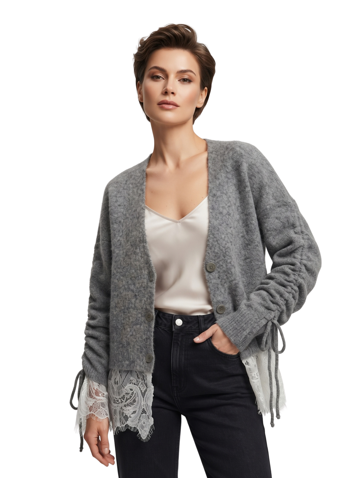 Grey Pullover With Ruched Side