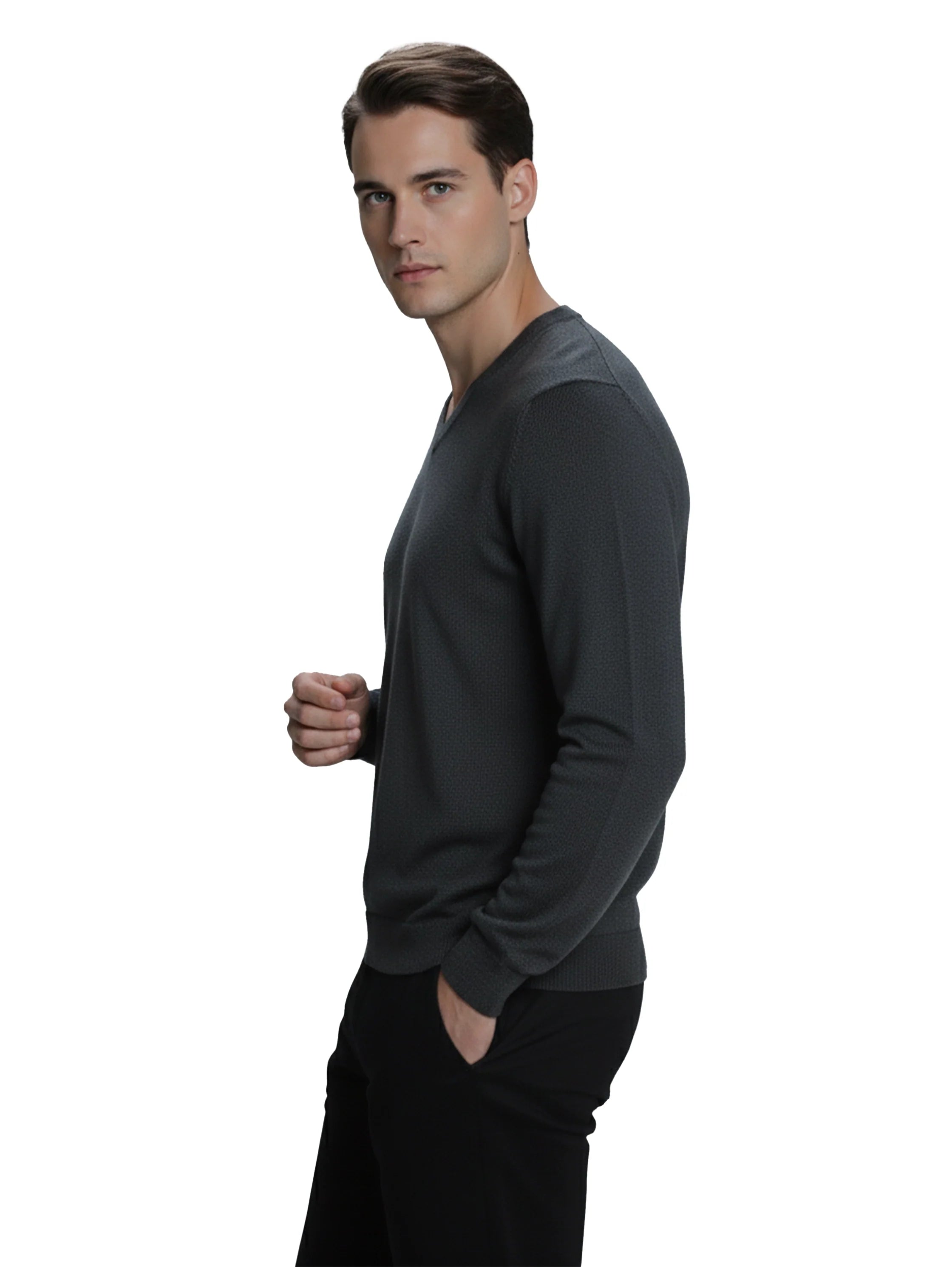 Dark Grey V-Neck Long Sleeved Knitwear Pullover