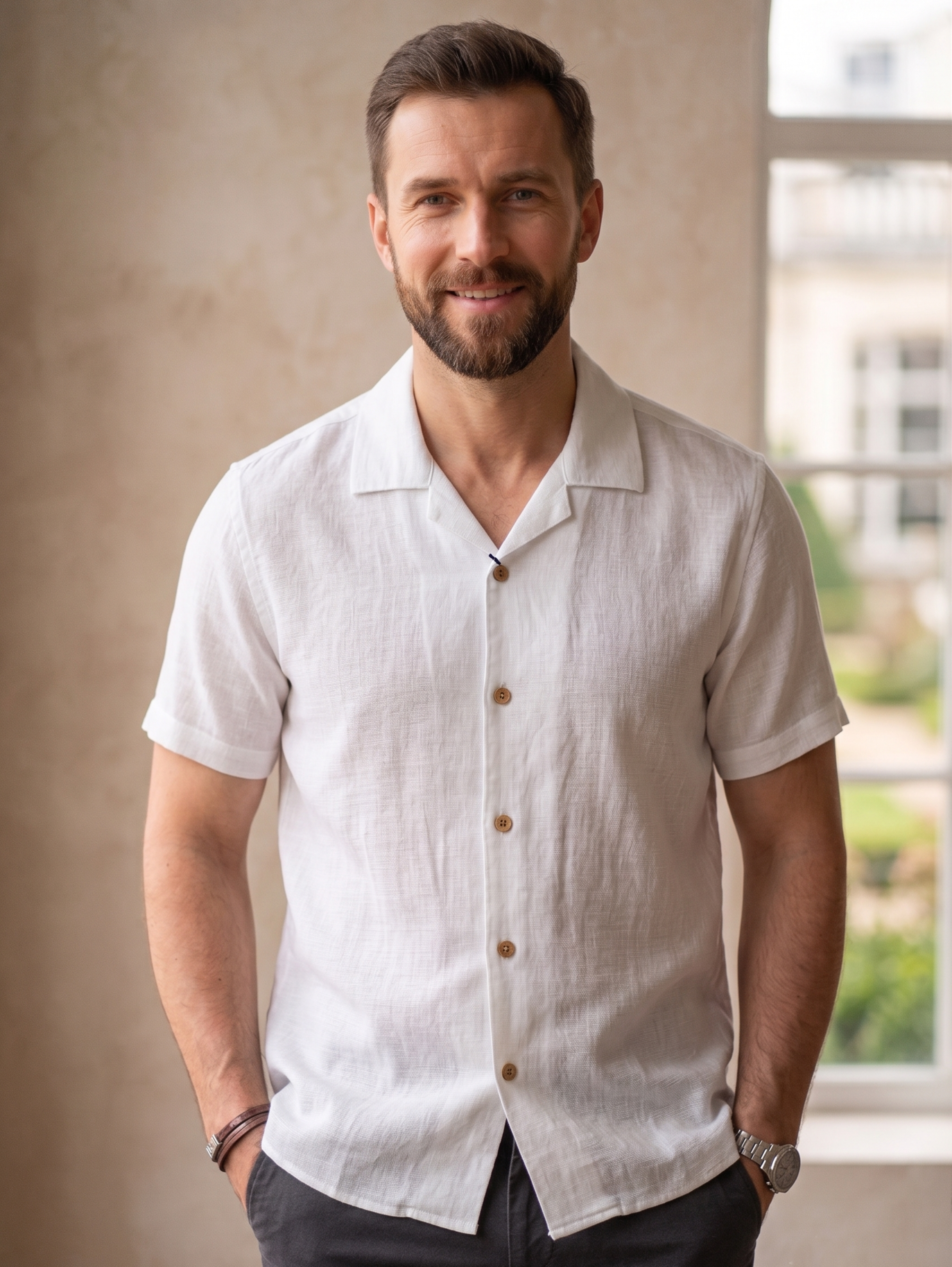 White Short Sleeved Linen Shirt