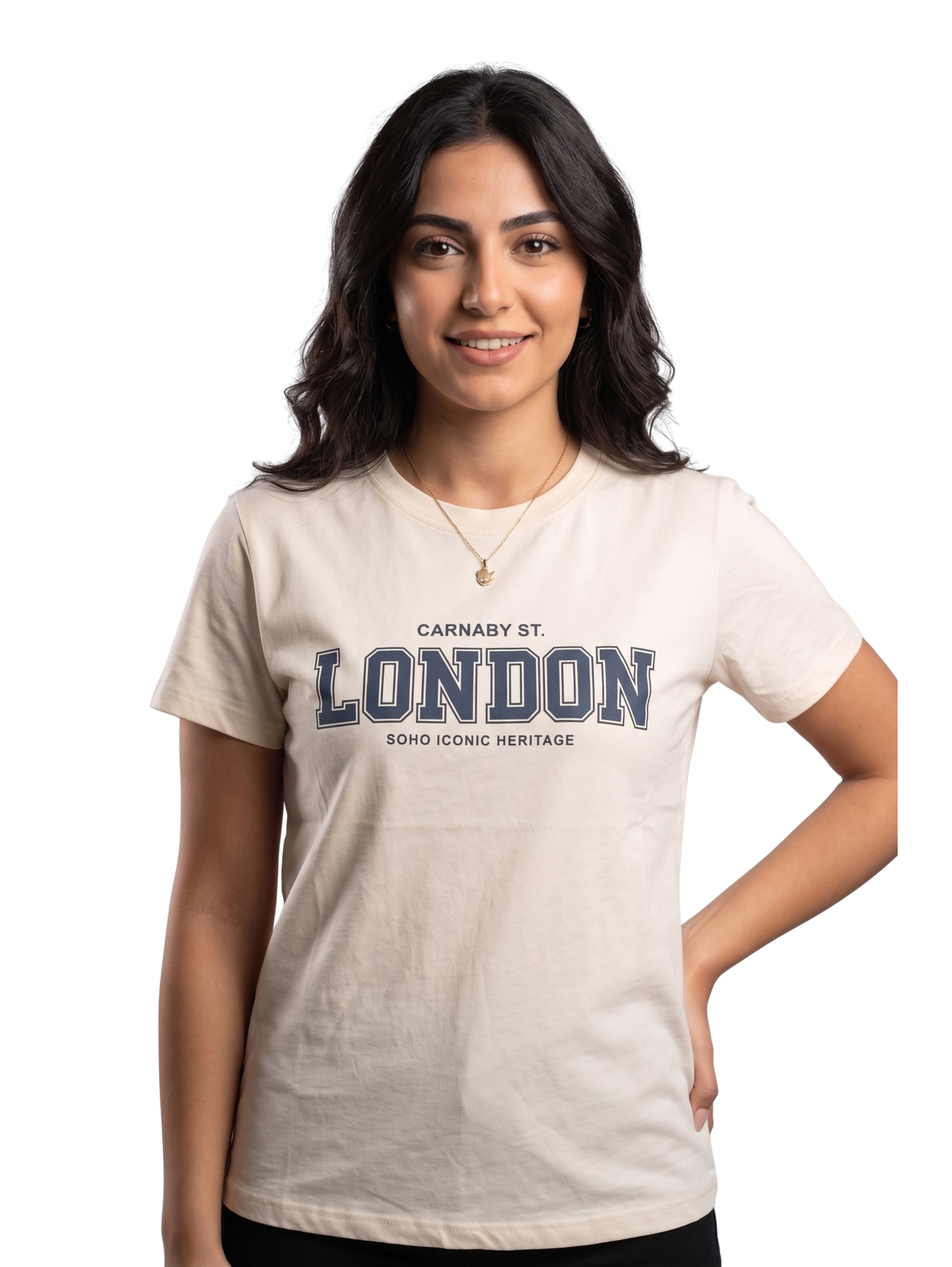 Beige Short Sleeved T-Shirt With Printed Design