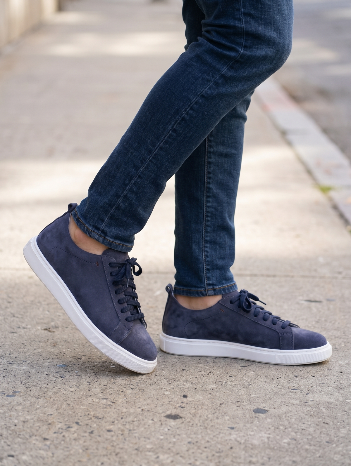 Blue Low-Top Leather Sneakers Shoes