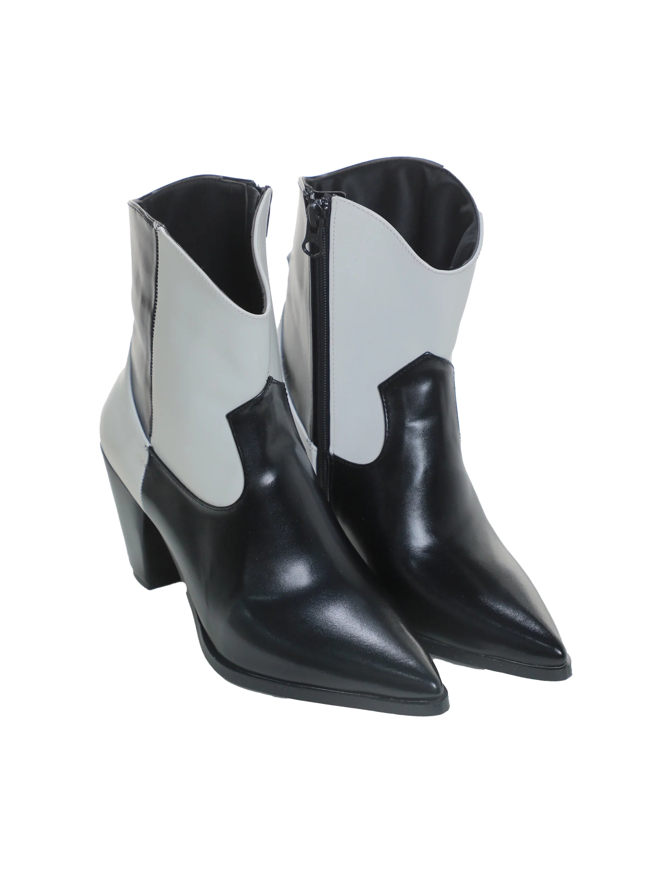 Black & White Ankle Boot with A Mid High Block Heel