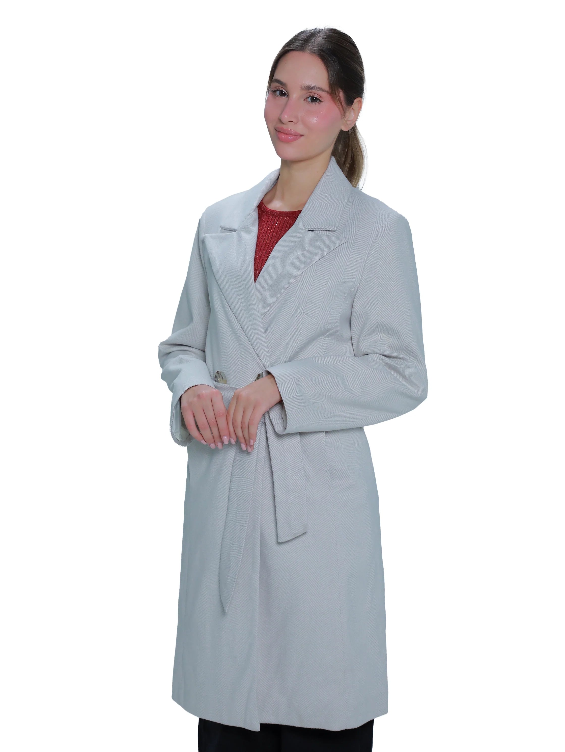 Light Beige Belted Knee Coat