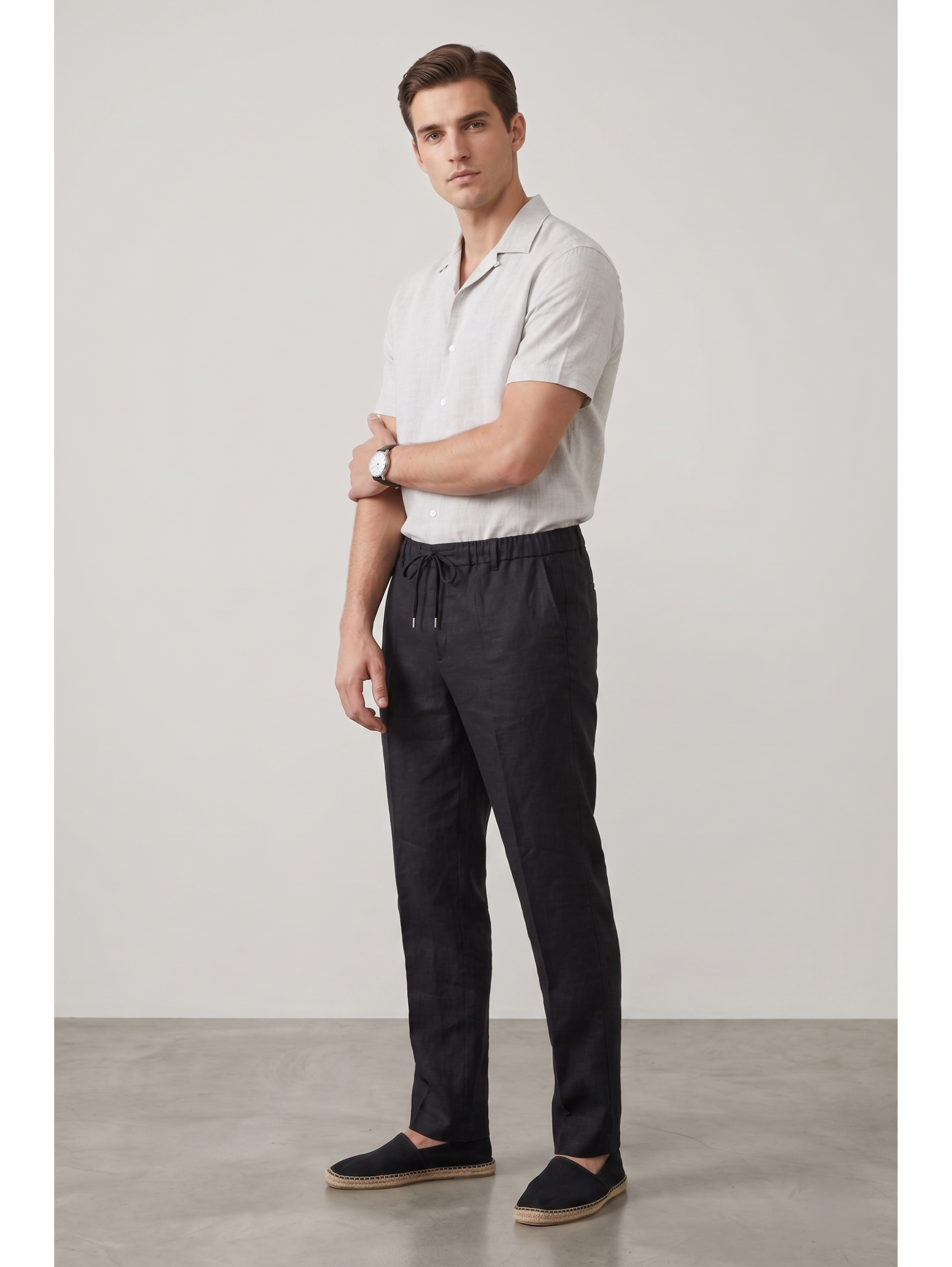 Black Linen Pant With Waisted Tie