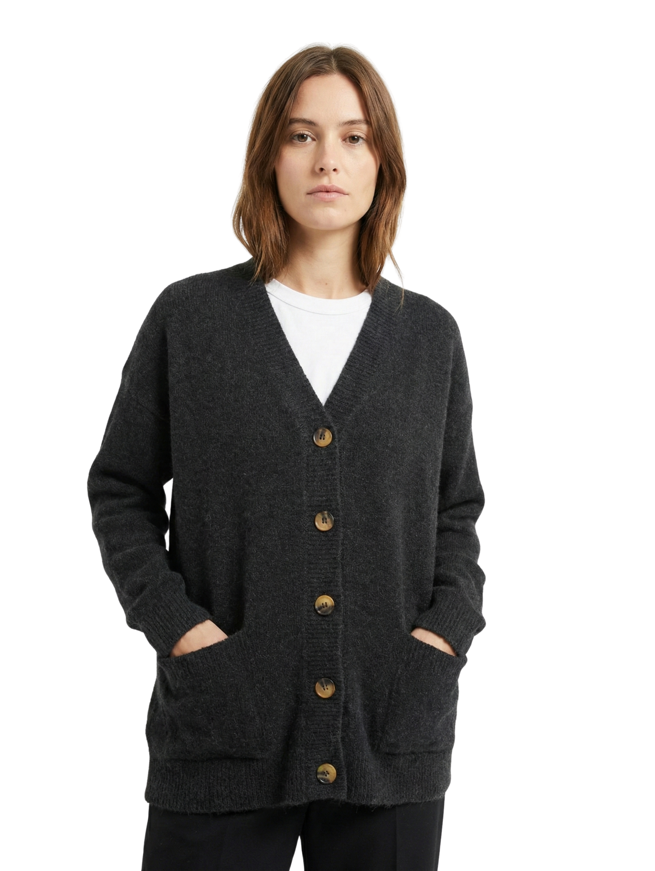Long Sleeve Button Knitwear Black Cardigan