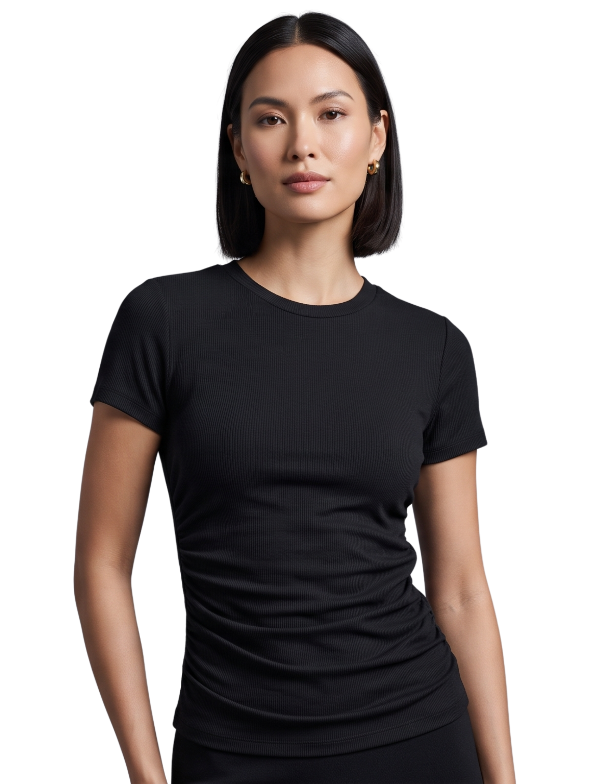 Black Round Neck Micro Rib Knit T-Shirt