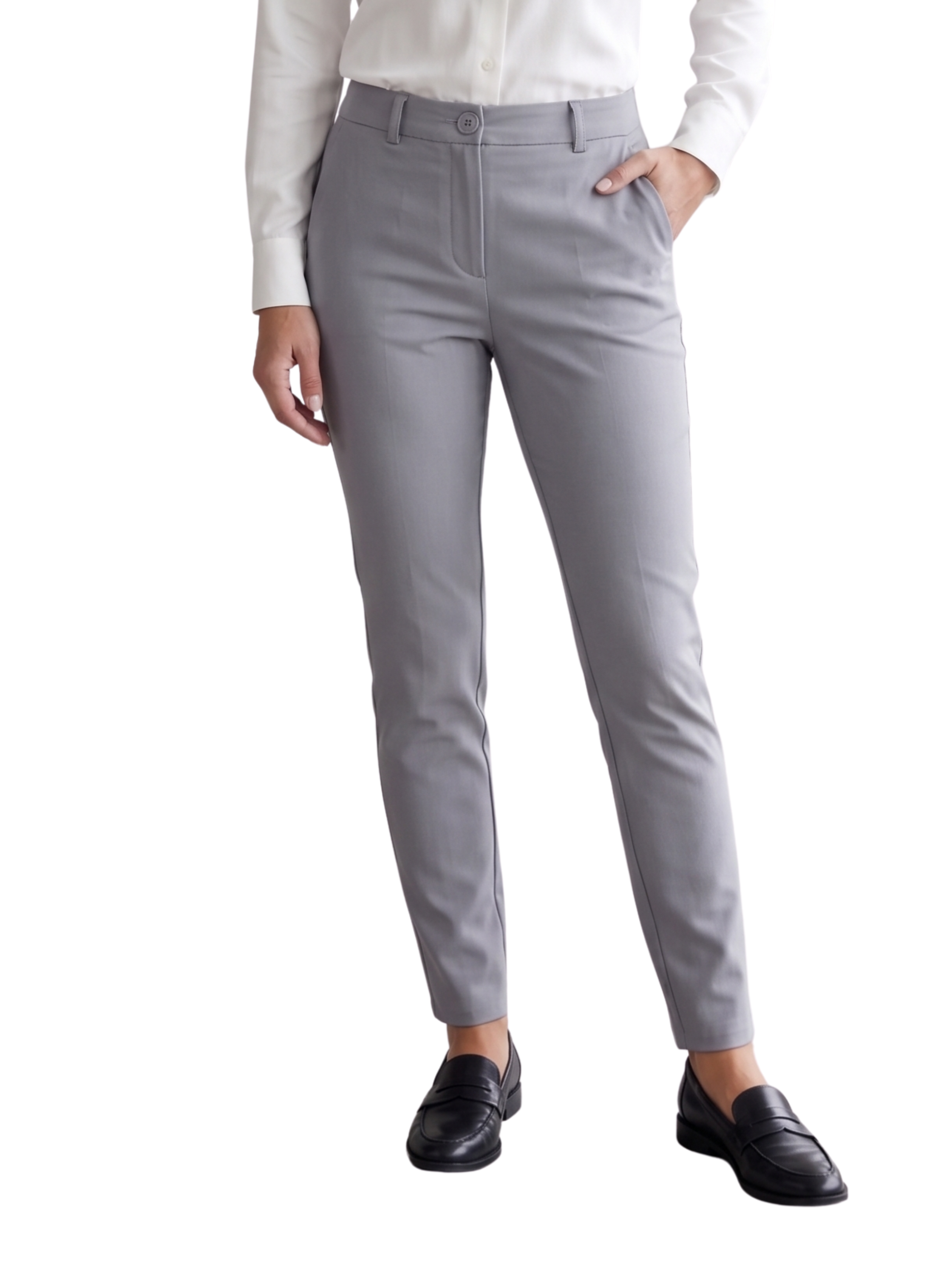 Classic Grey Lycra Stretch Slim Leg Tailored Pants