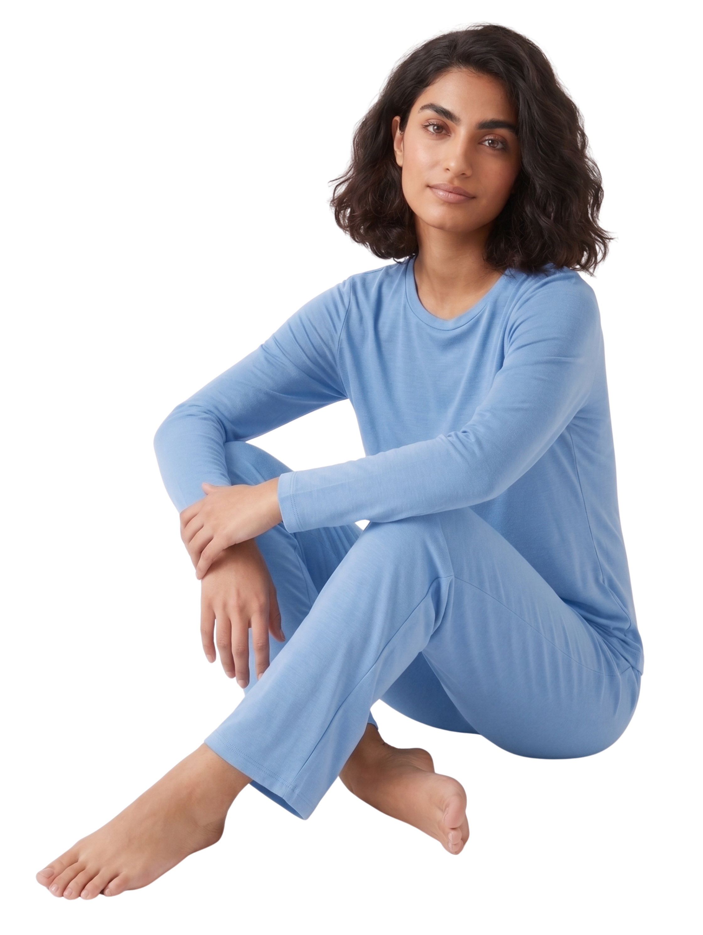 Long Sleeved Blue Pyjama Set With Crew Neckline