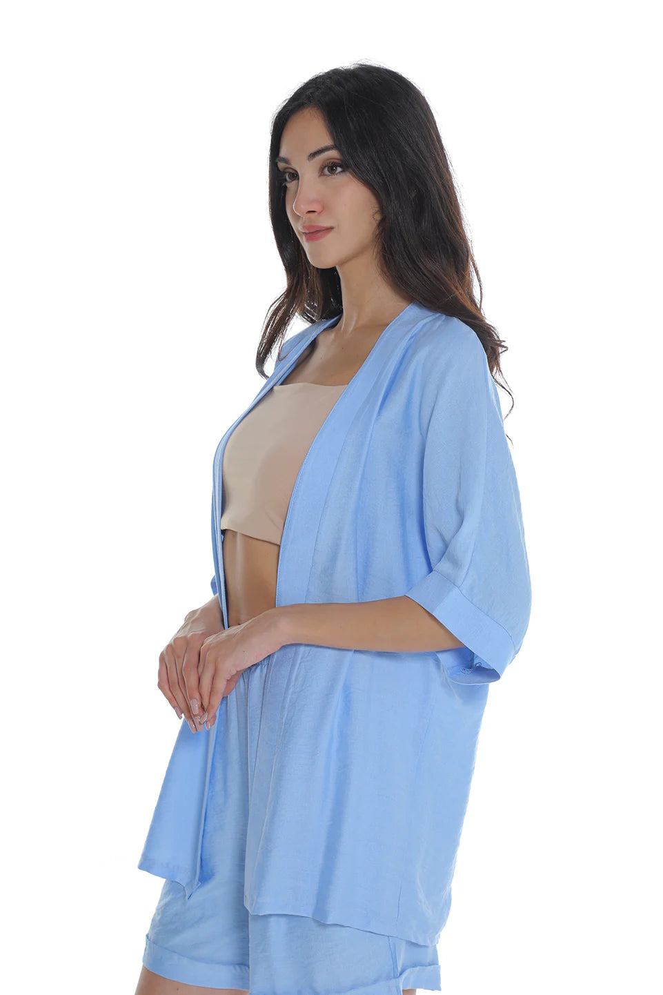Blue Drop Shoulder Linen Cardigan