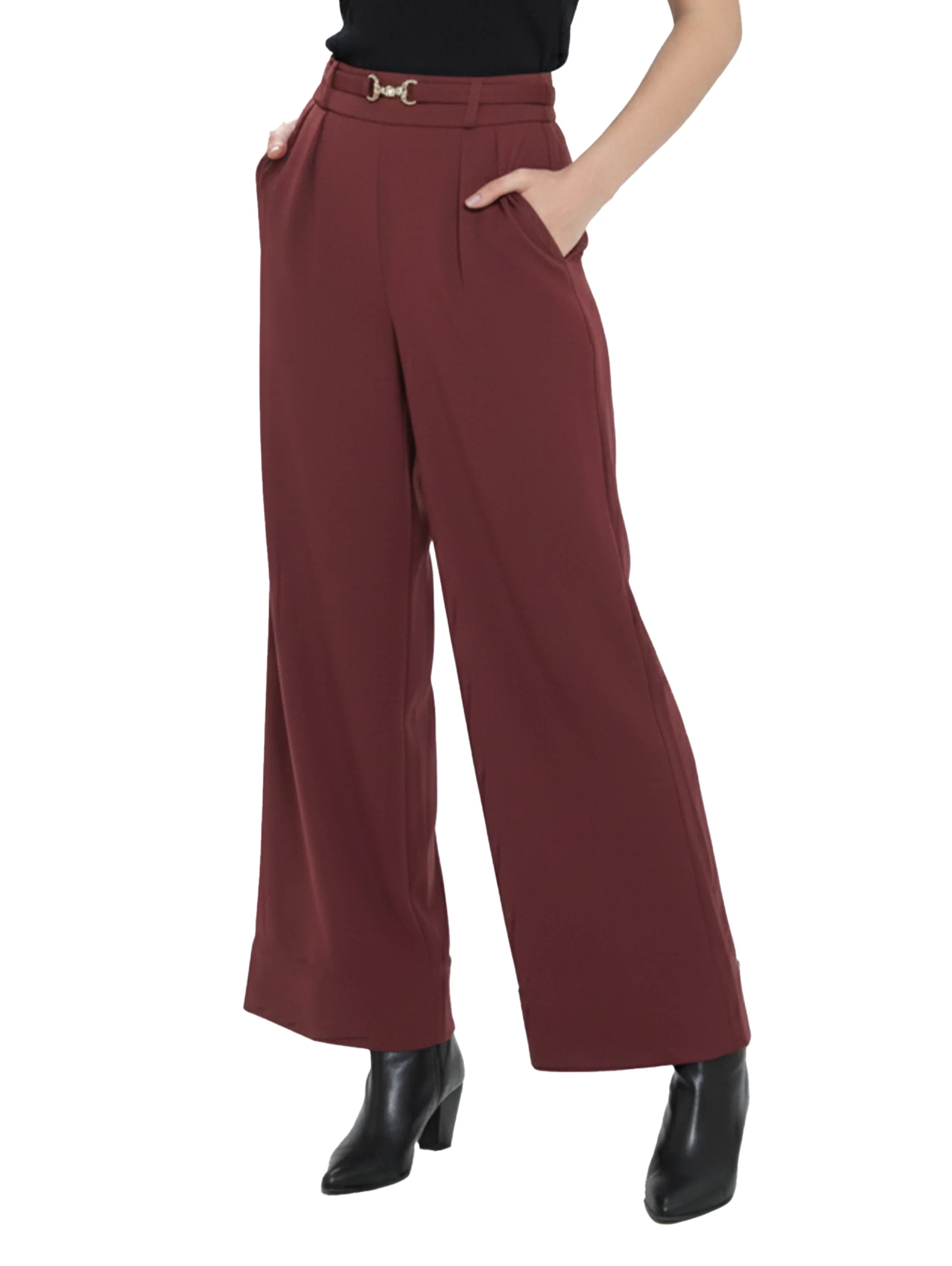 Bordo Wide Leg Classy Pant With Side Pockets