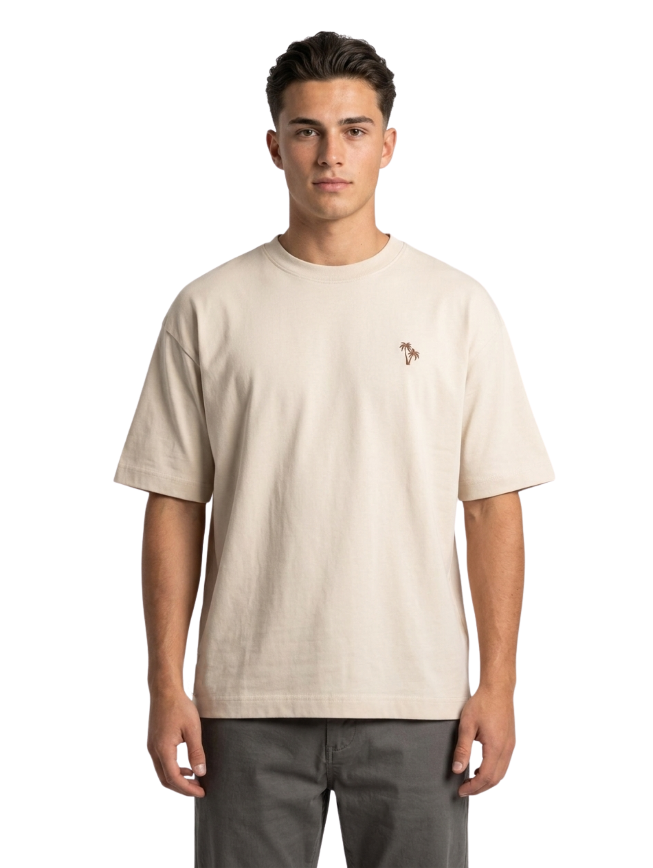 Oversized Beige T-Shirt With Printed Design