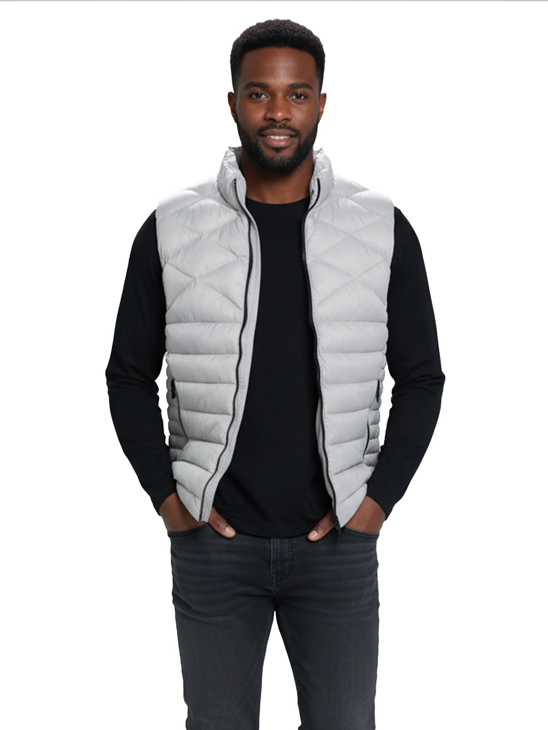 Light Grey Quilted Puffer Vest With Zipper To Close