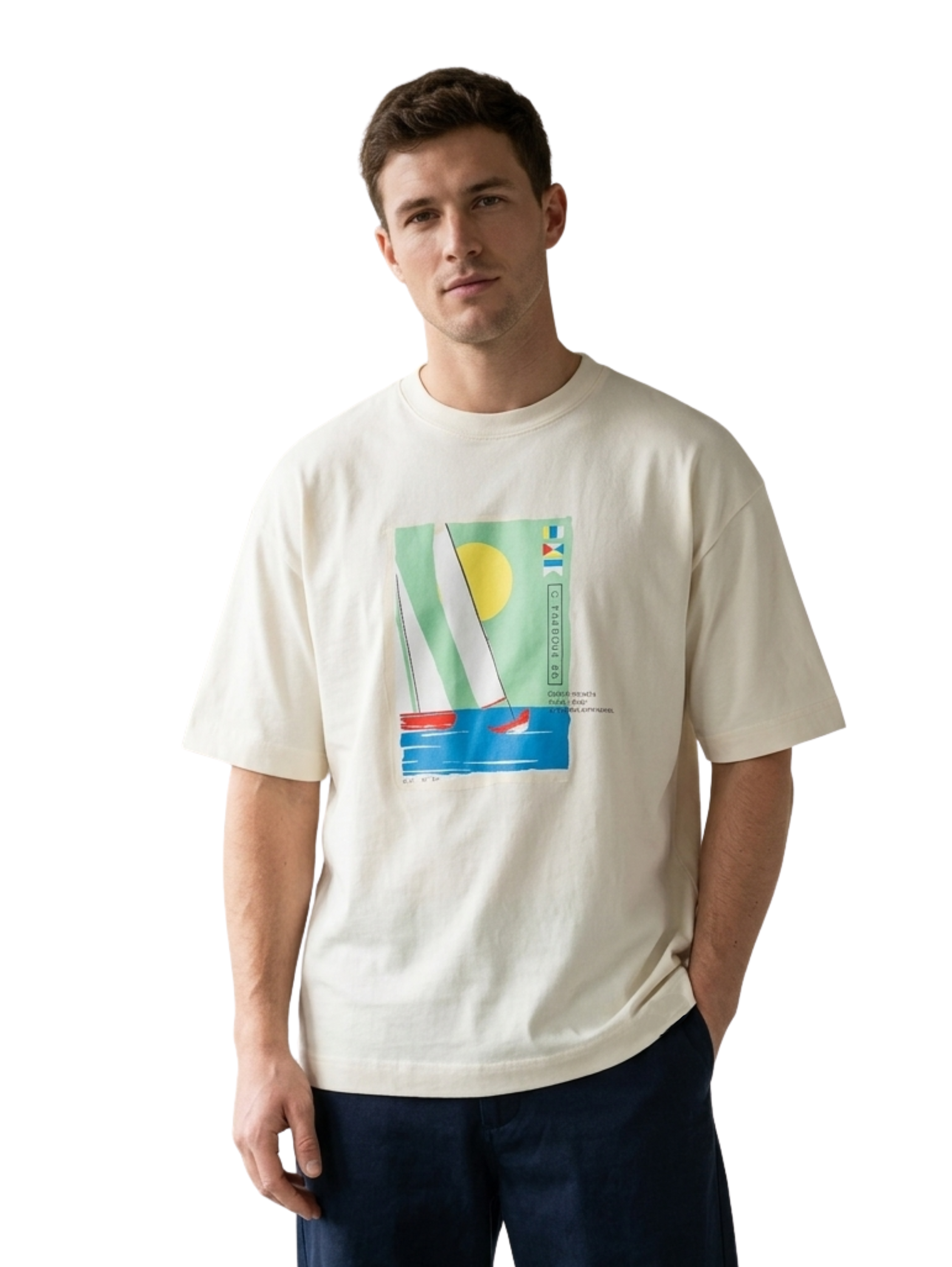 Oversized Milky Round T-Shirt With Front Design
