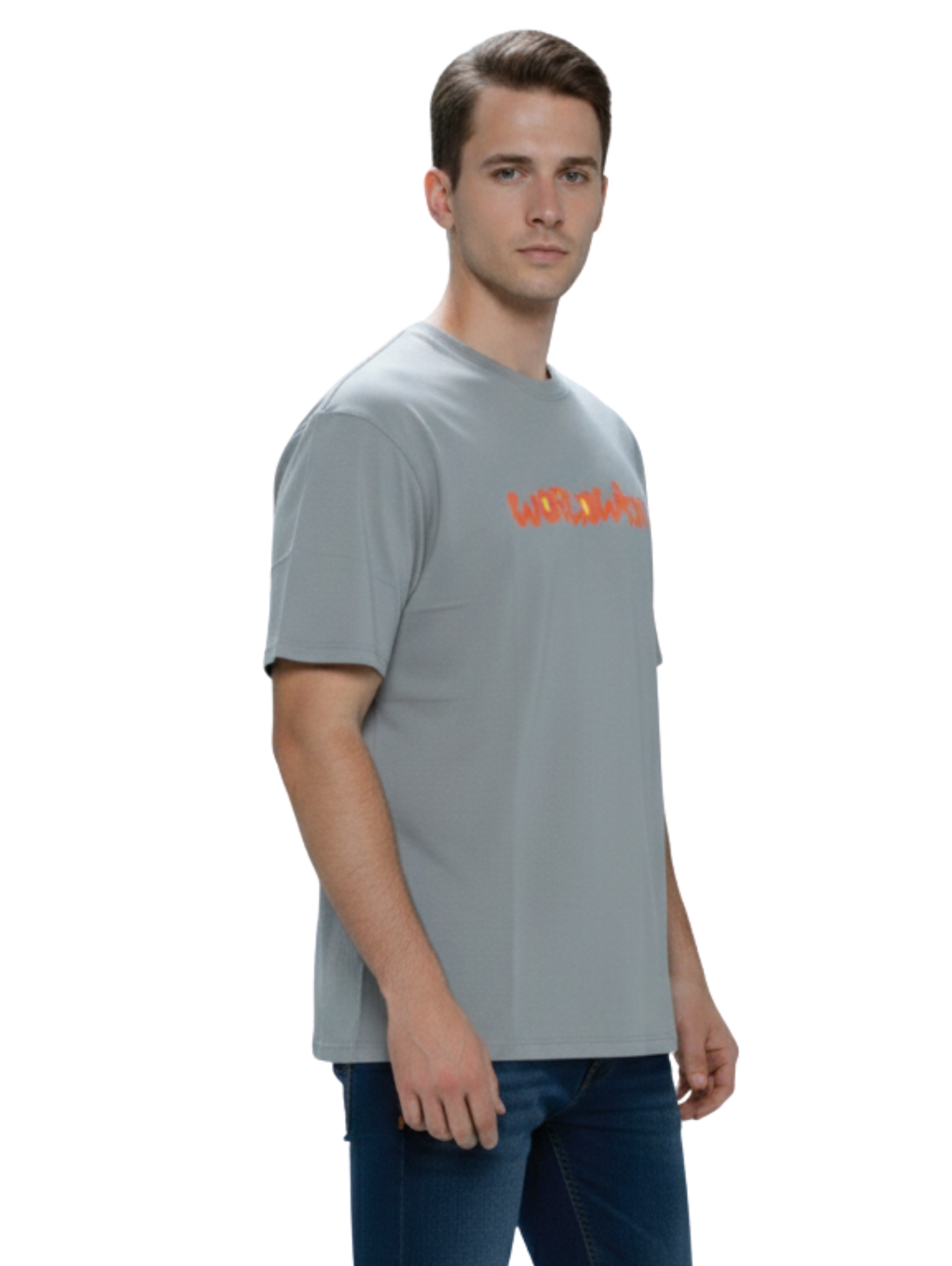 Grey Short Sleeved T-shirt With "World Wide" Printed Design