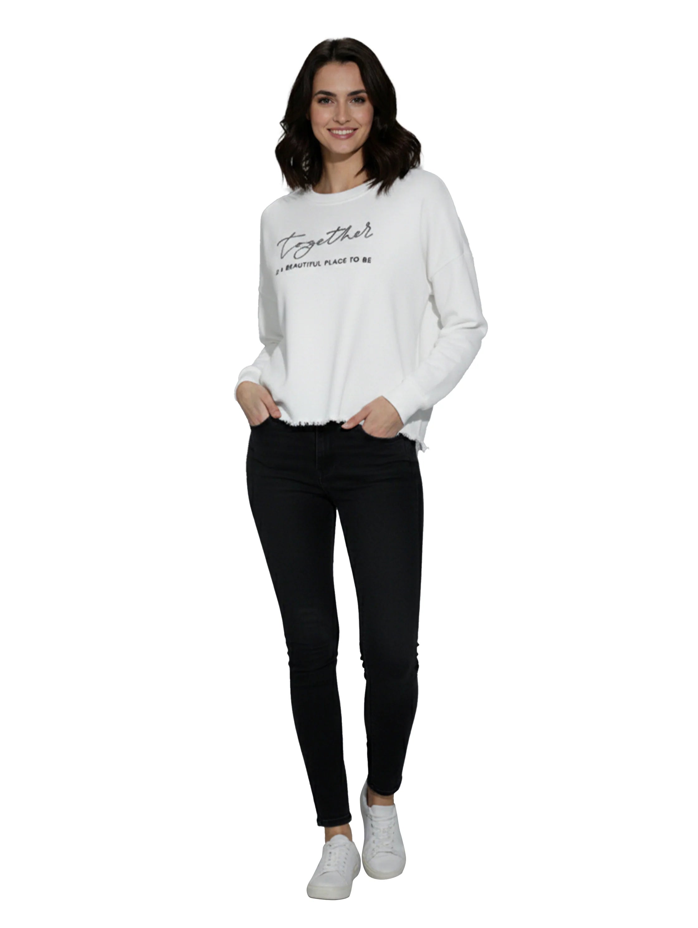 Long Sleeve White Pullover With Front Design