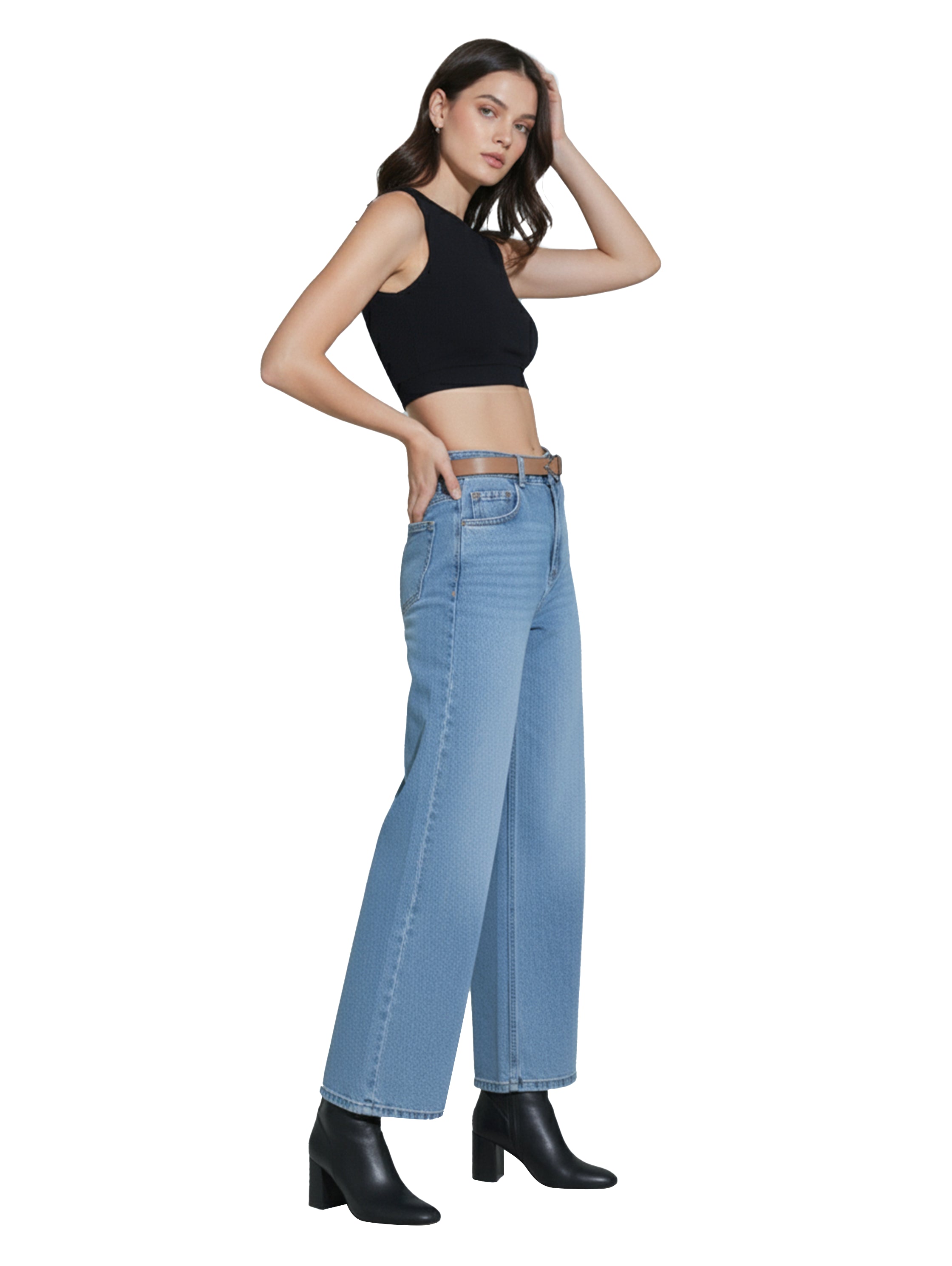 Light Blue Wide Leg Jeans With Belt