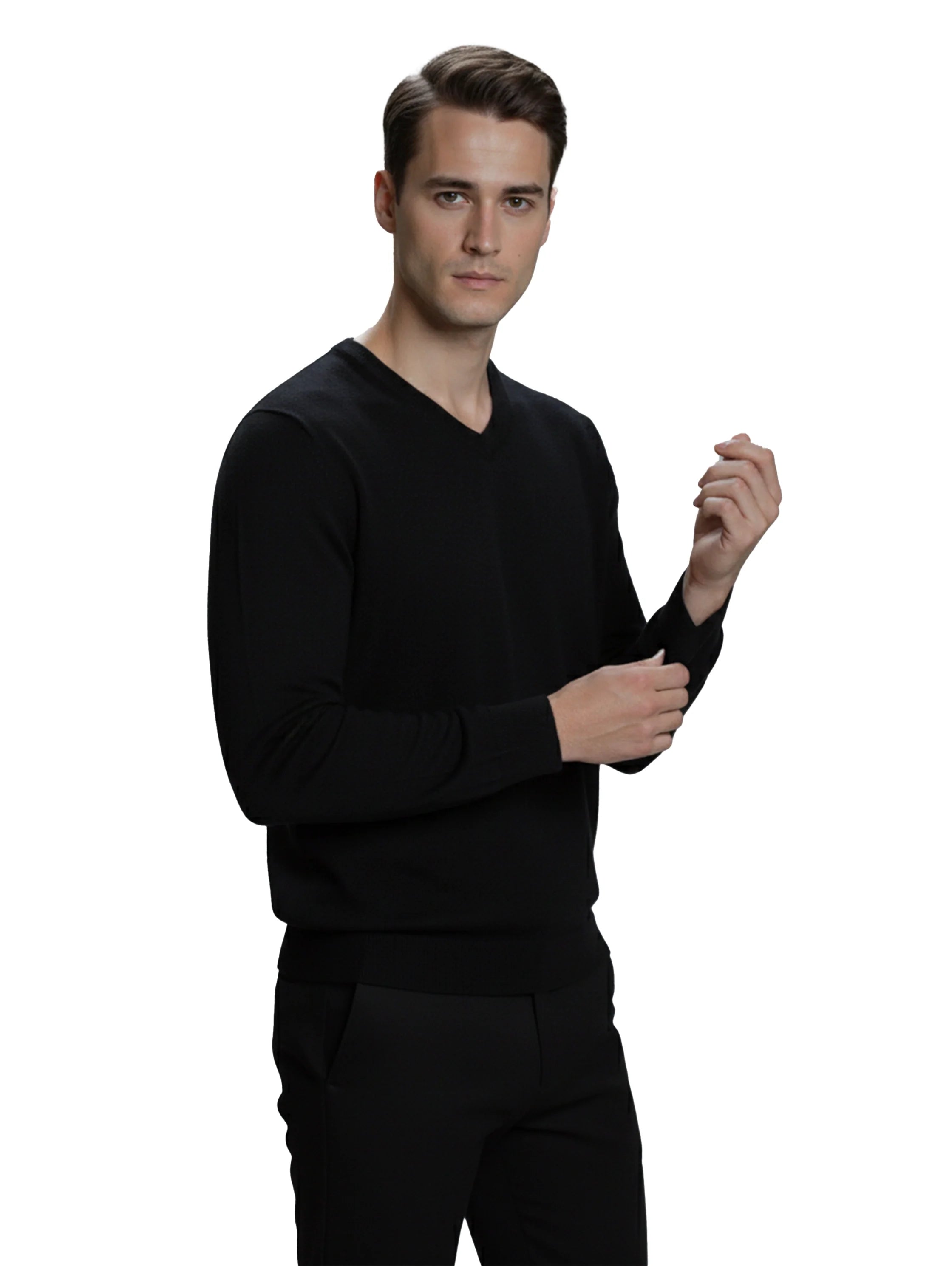 Black V-Neck Long Sleeved Knitwear Pullover