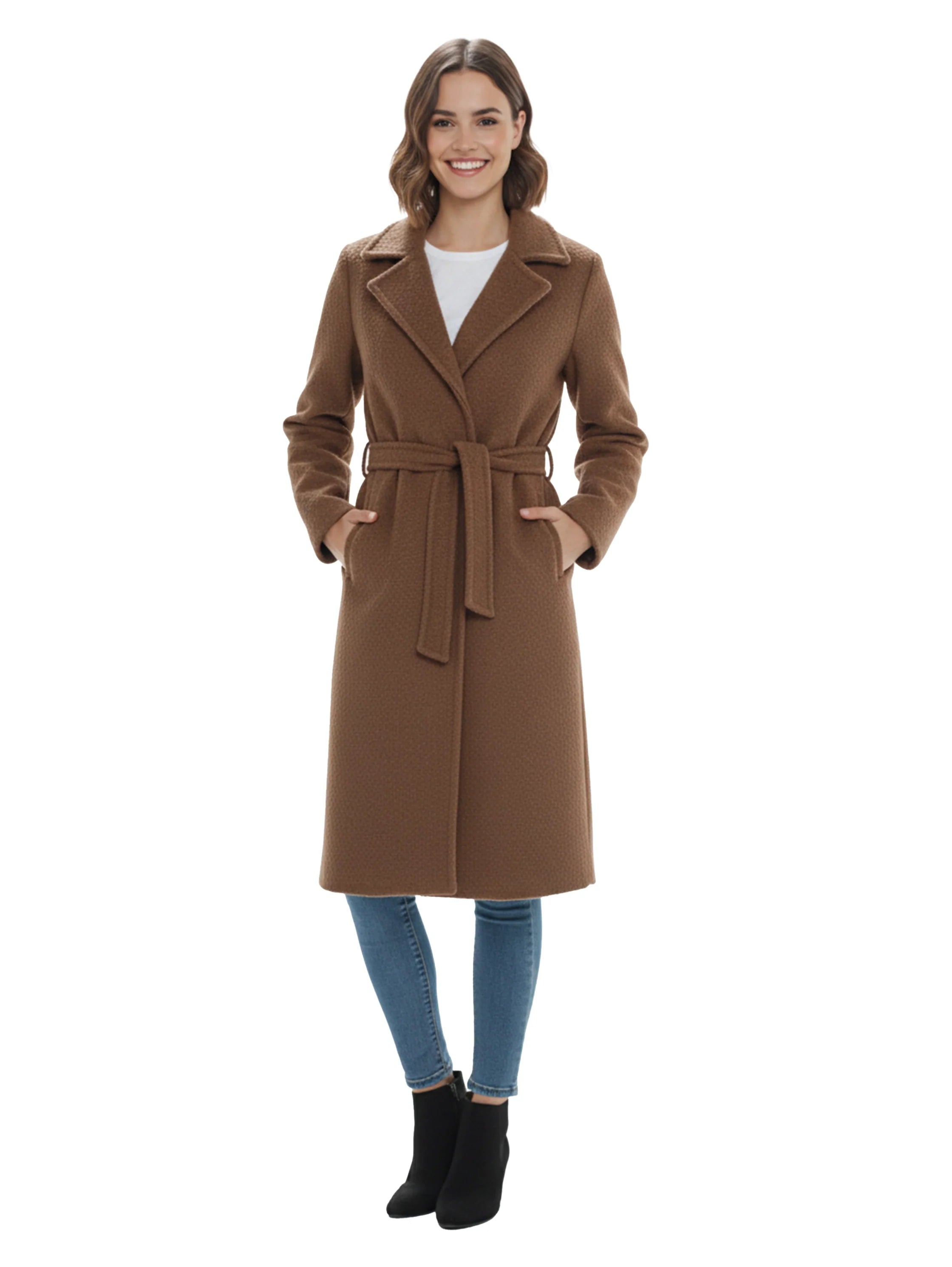 Brown Waisted Tie Long Coat