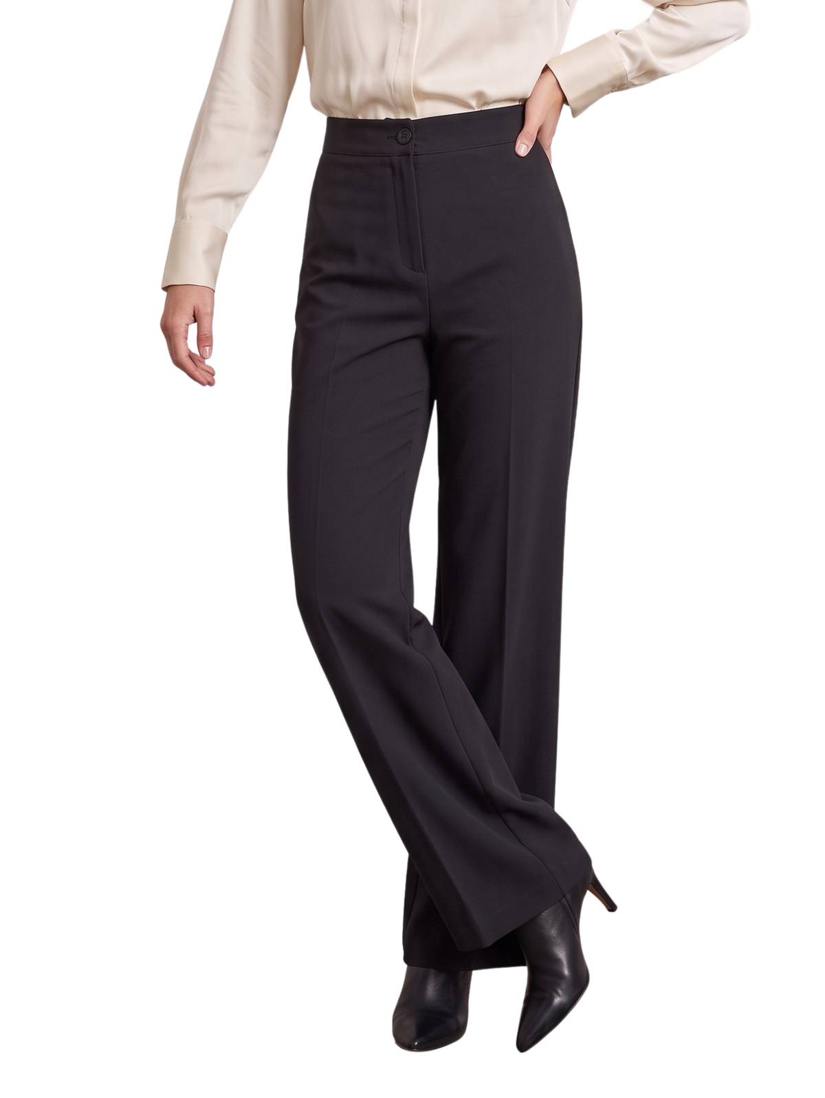 Black Wide-Leg Pants with High Waist and Tailored Fit