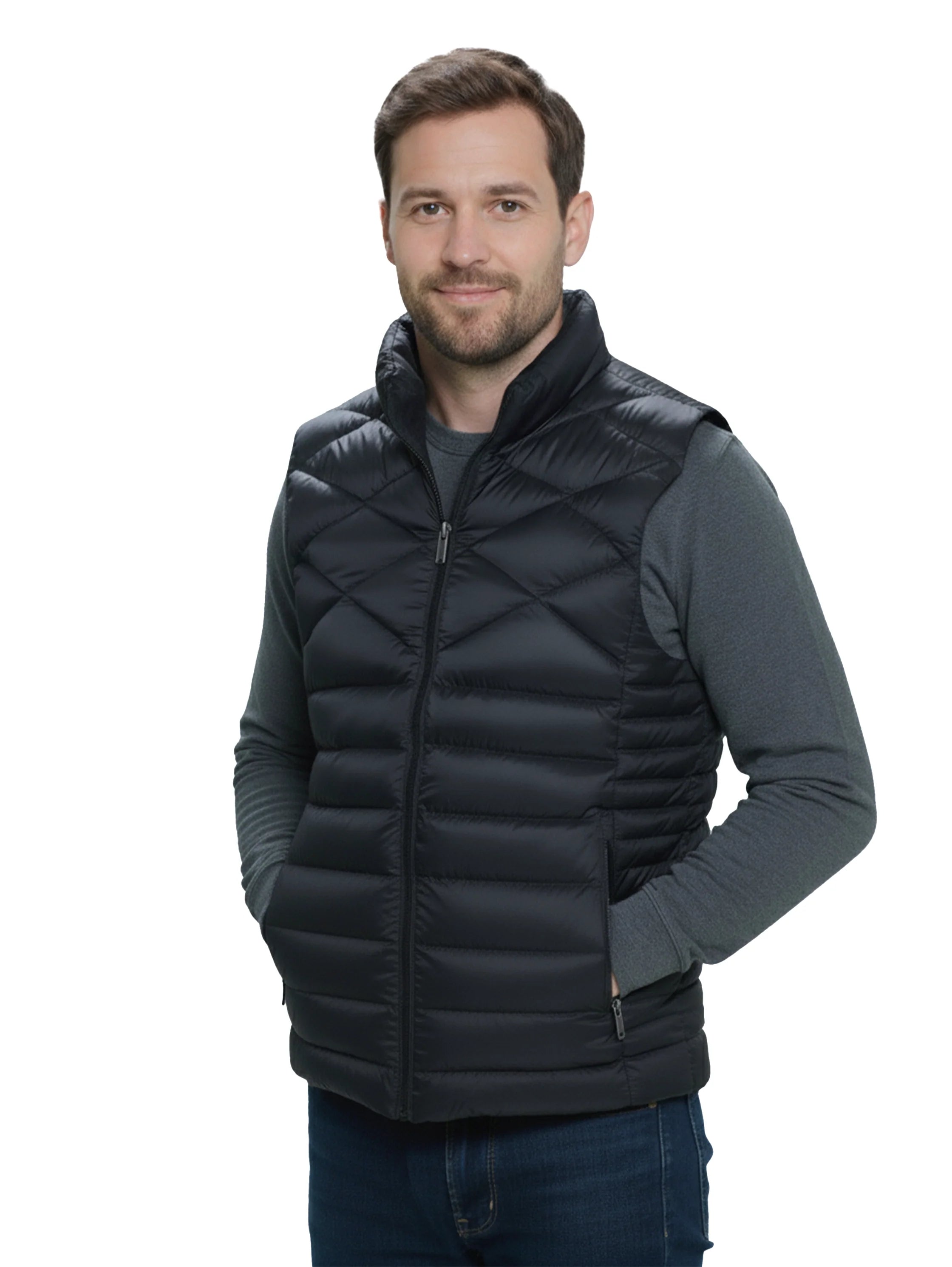 Black Quilted Puffer Vest With Zipper To Close
