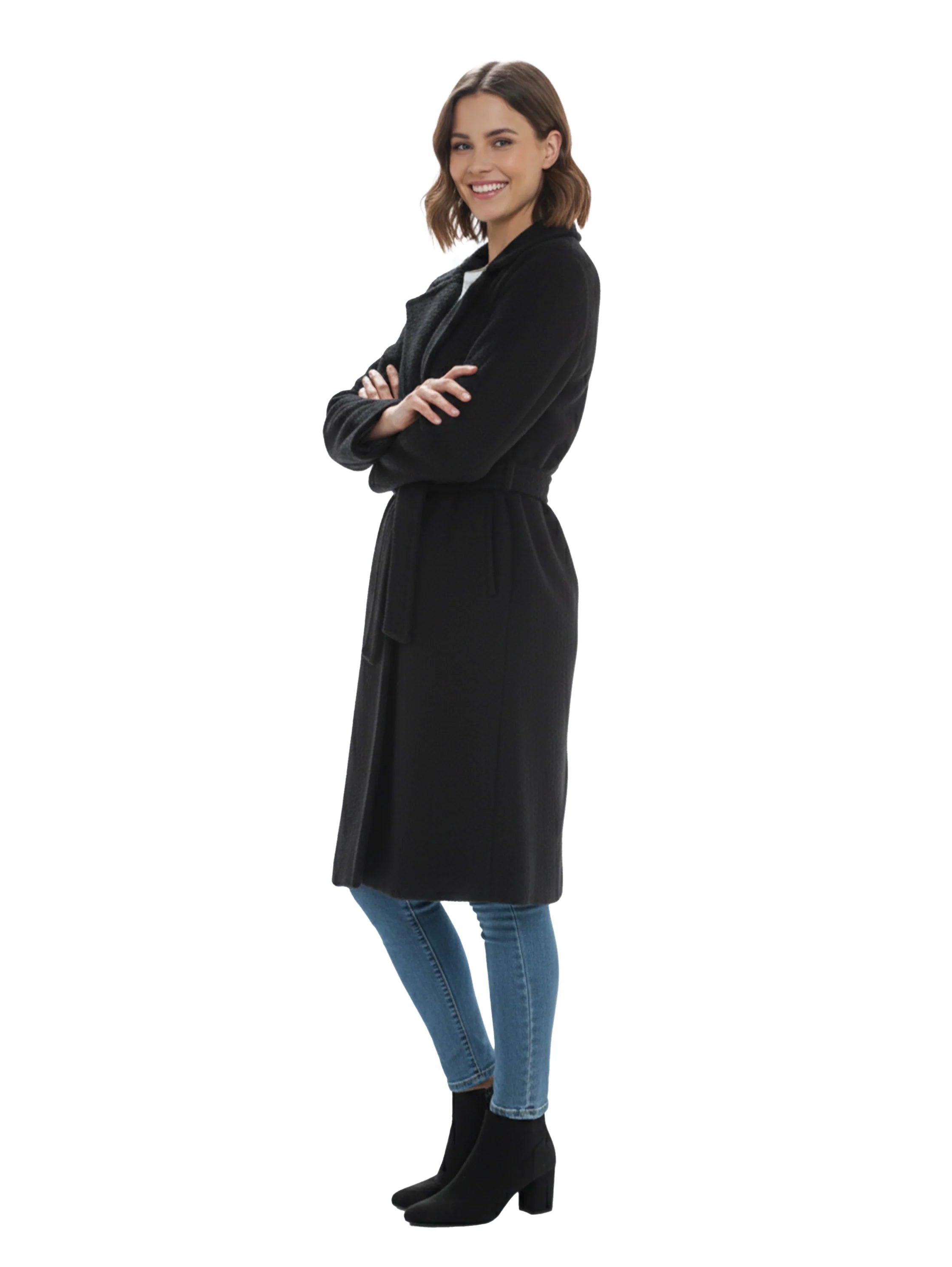 Black Waisted Tie Long Coat